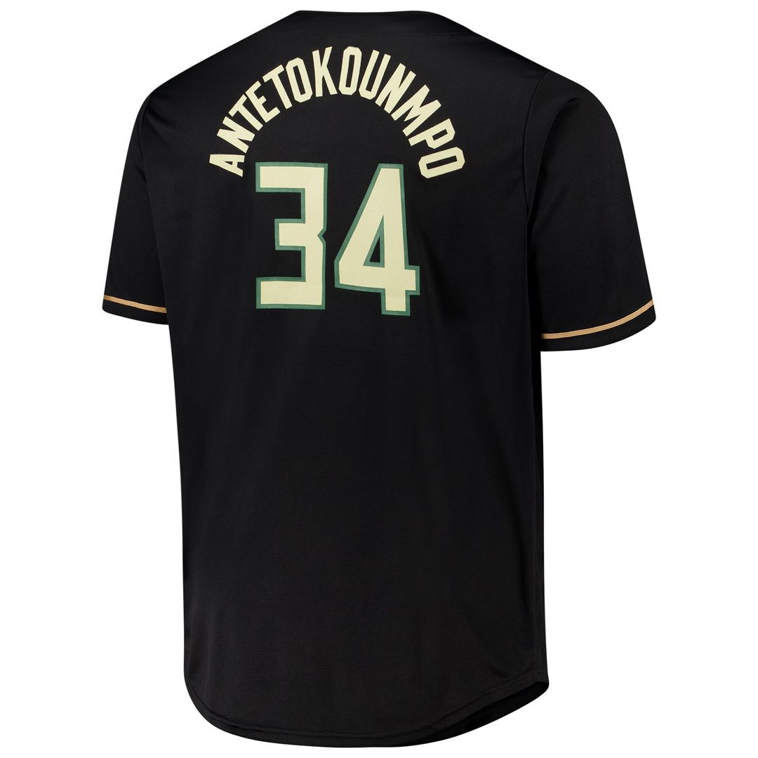 Giannis Antetokounmpo Milwaukee Bucks Profile Big & Tall Name & Number Button-Up Jersey - Black