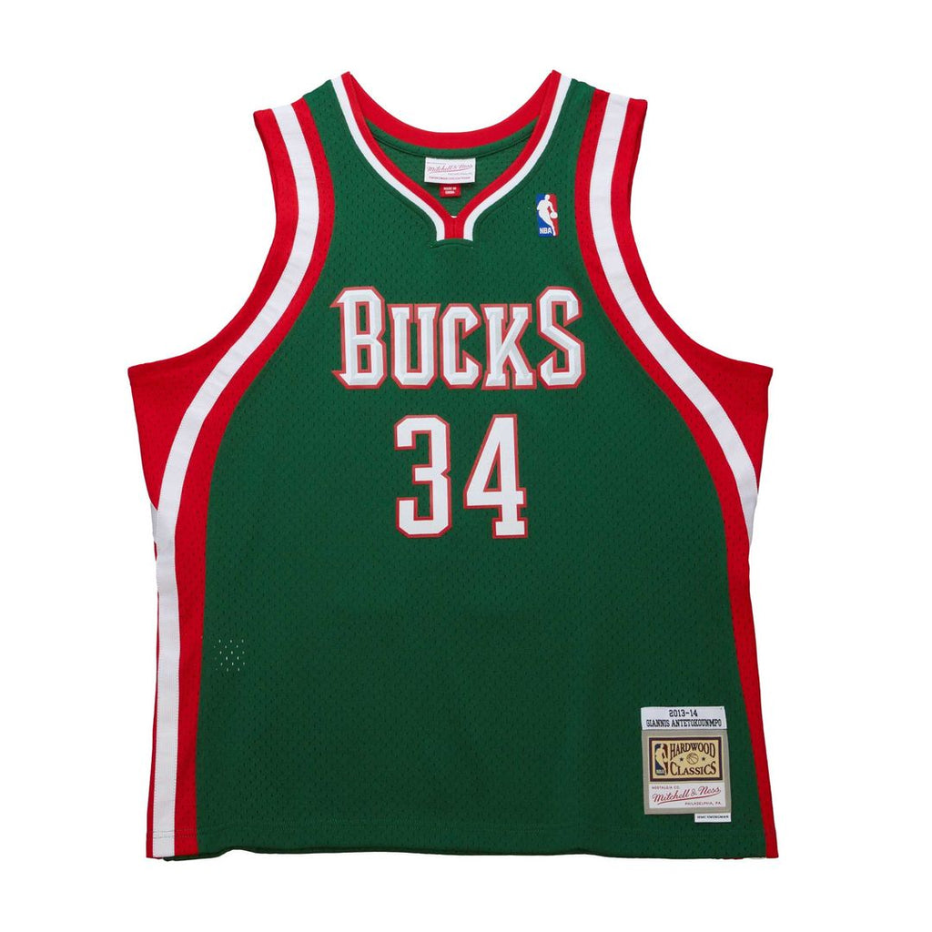Giannis Antetokounmpo Milwaukee Bucks Mitchell & Ness 2013/14 Hardwood Classics Swingman Jersey - Hunter Green