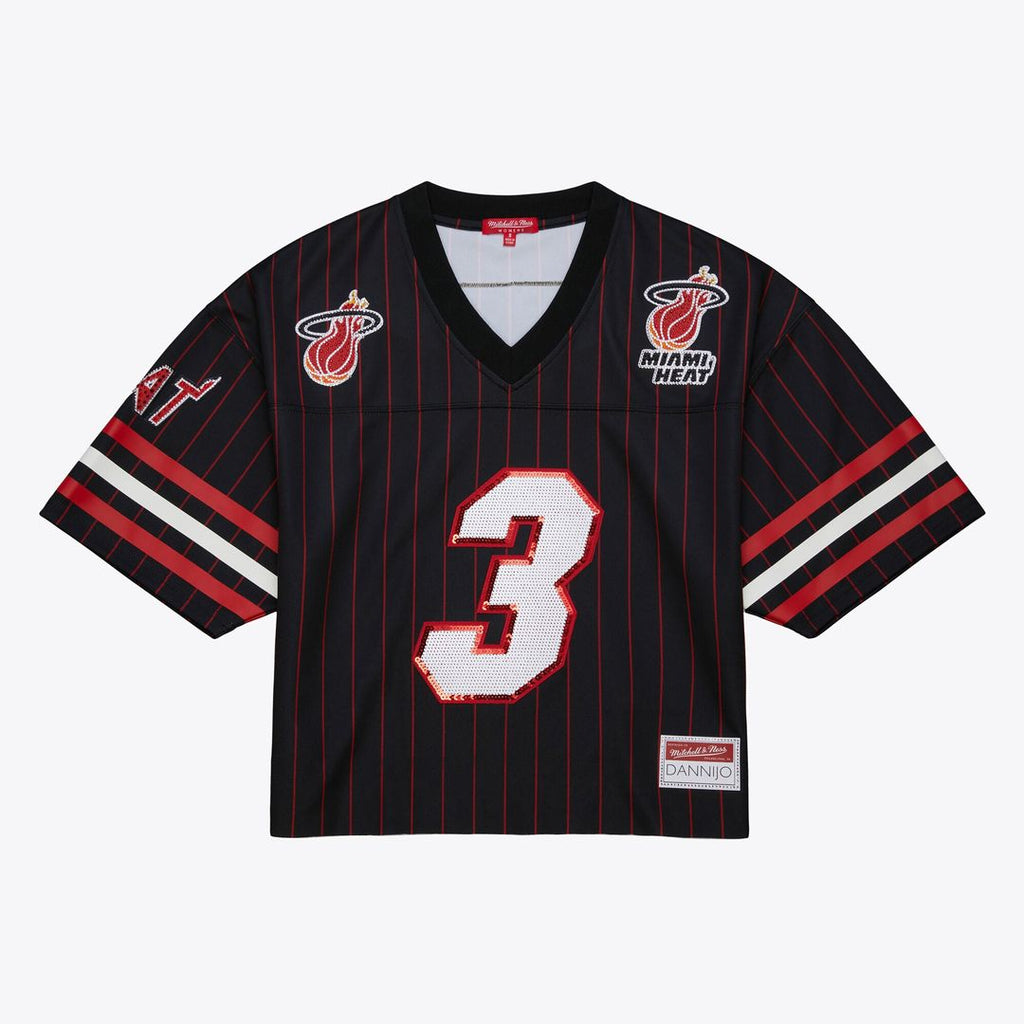 Dwyane Wade Miami Heat Mitchell & Ness x DANNIJO Women's Cropped Football Fashion Jersey - Black