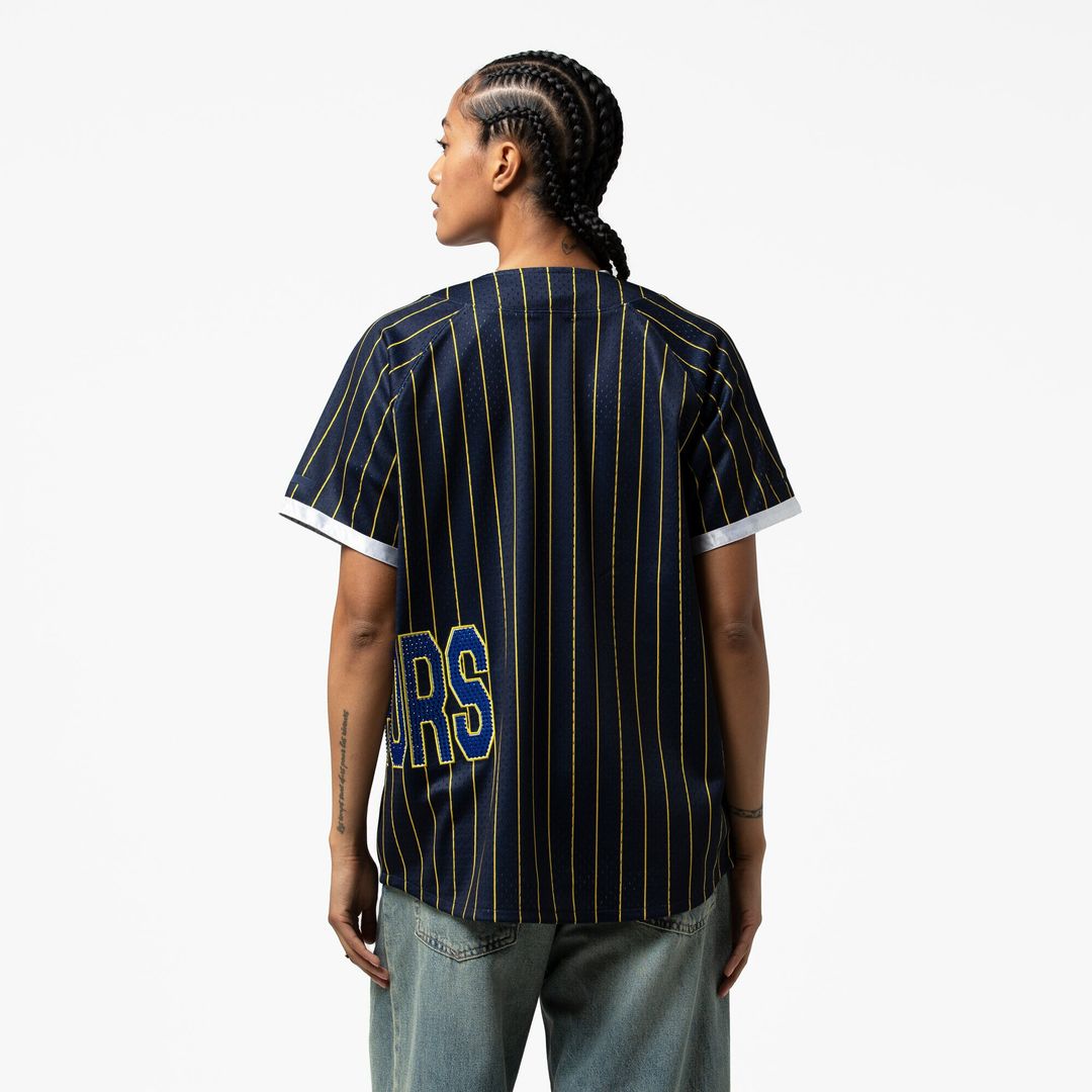 Golden State Warriors Mitchell & Ness x DANNIJO Women's Fashion Baseball Jersey - Blue
