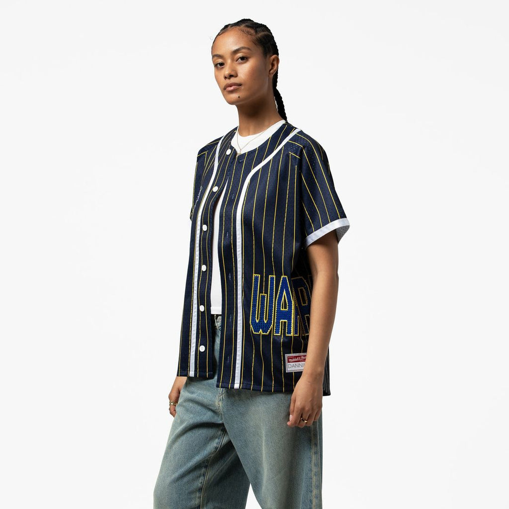 Golden State Warriors Mitchell & Ness x DANNIJO Women's Fashion Baseball Jersey - Blue