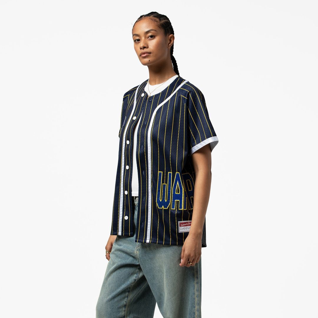 Golden State Warriors Mitchell & Ness x DANNIJO Women's Fashion Baseball Jersey - Blue