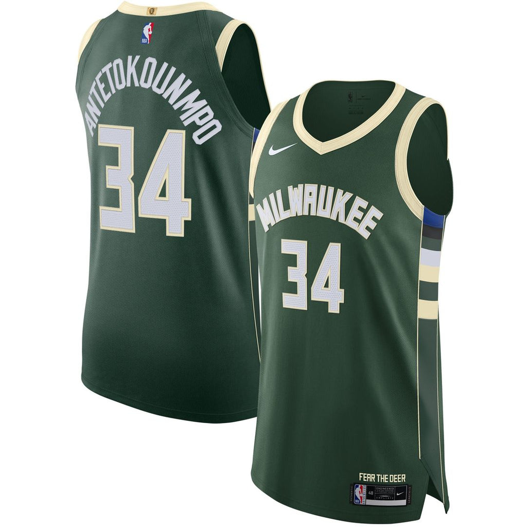 Giannis Antetokounmpo Milwaukee Bucks Nike Authentic Jersey - Icon Edition - Hunter Green