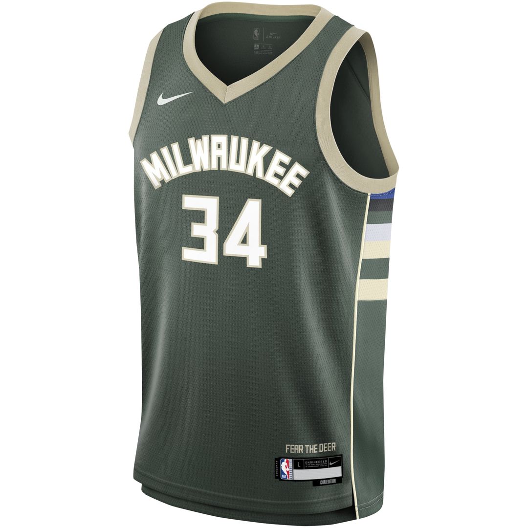 Giannis Antetokounmpo Milwaukee Bucks Nike Youth Swingman Jersey - Icon Edition - Hunter Green