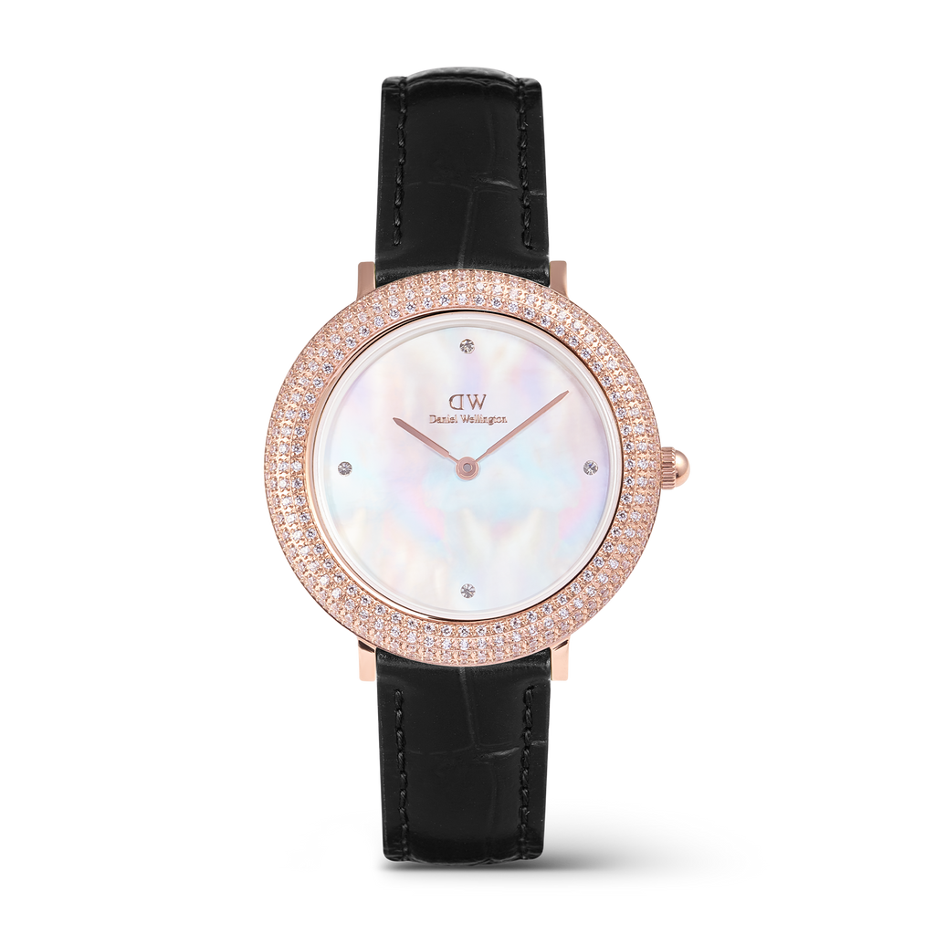 Crystalline Bezel Black Croc Rose Gold