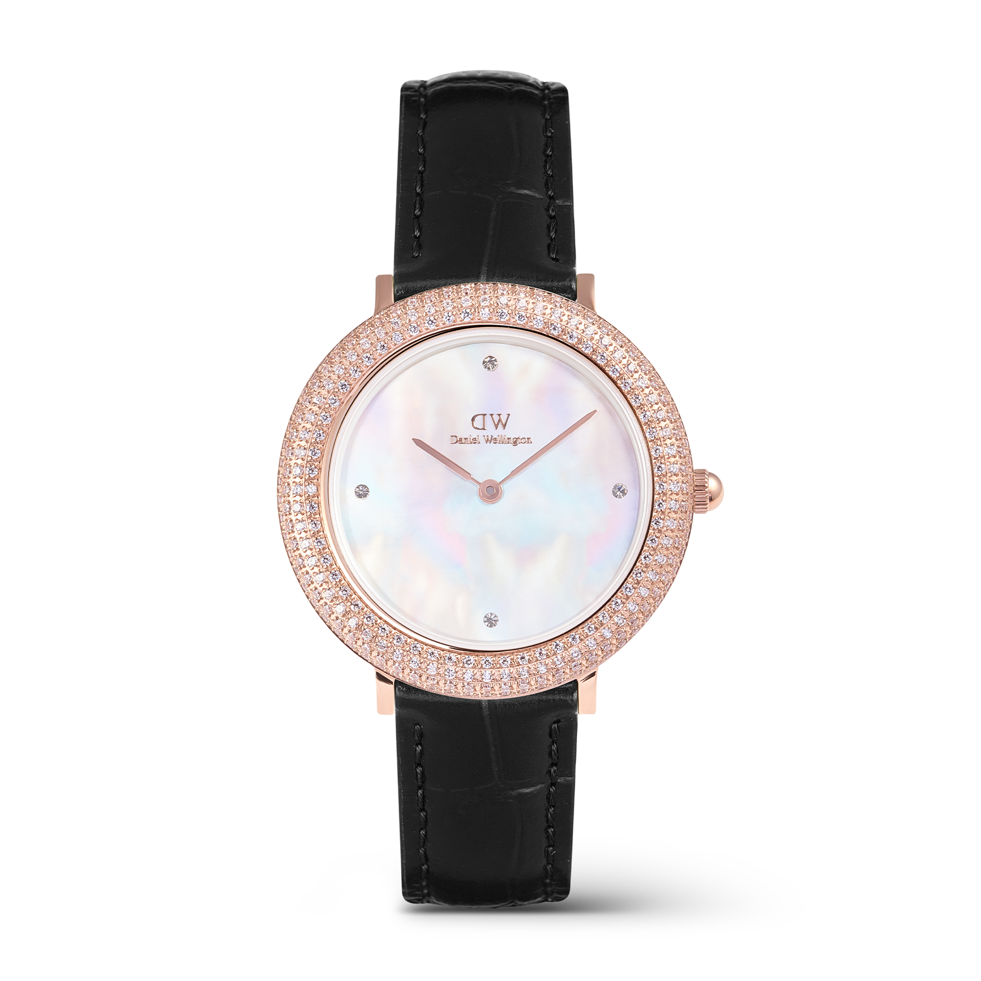 Crystalline Bezel Black Croc Rose Gold