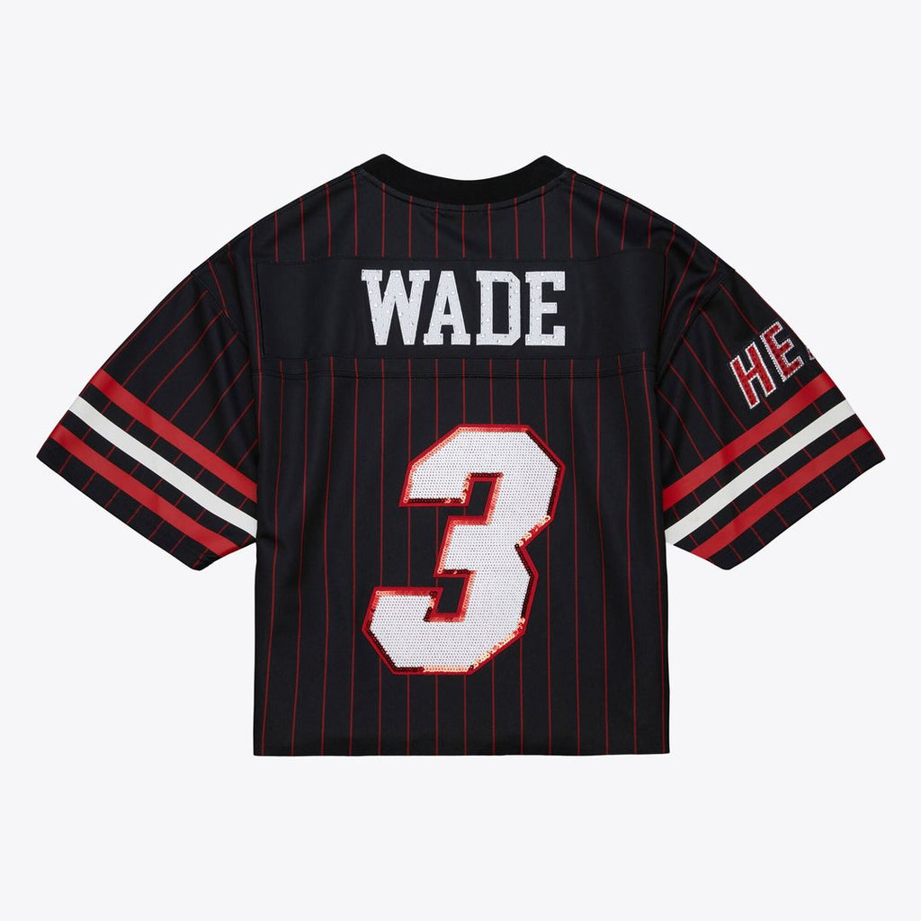 Dwyane Wade Miami Heat Mitchell & Ness x DANNIJO Women's Cropped Football Fashion Jersey - Black