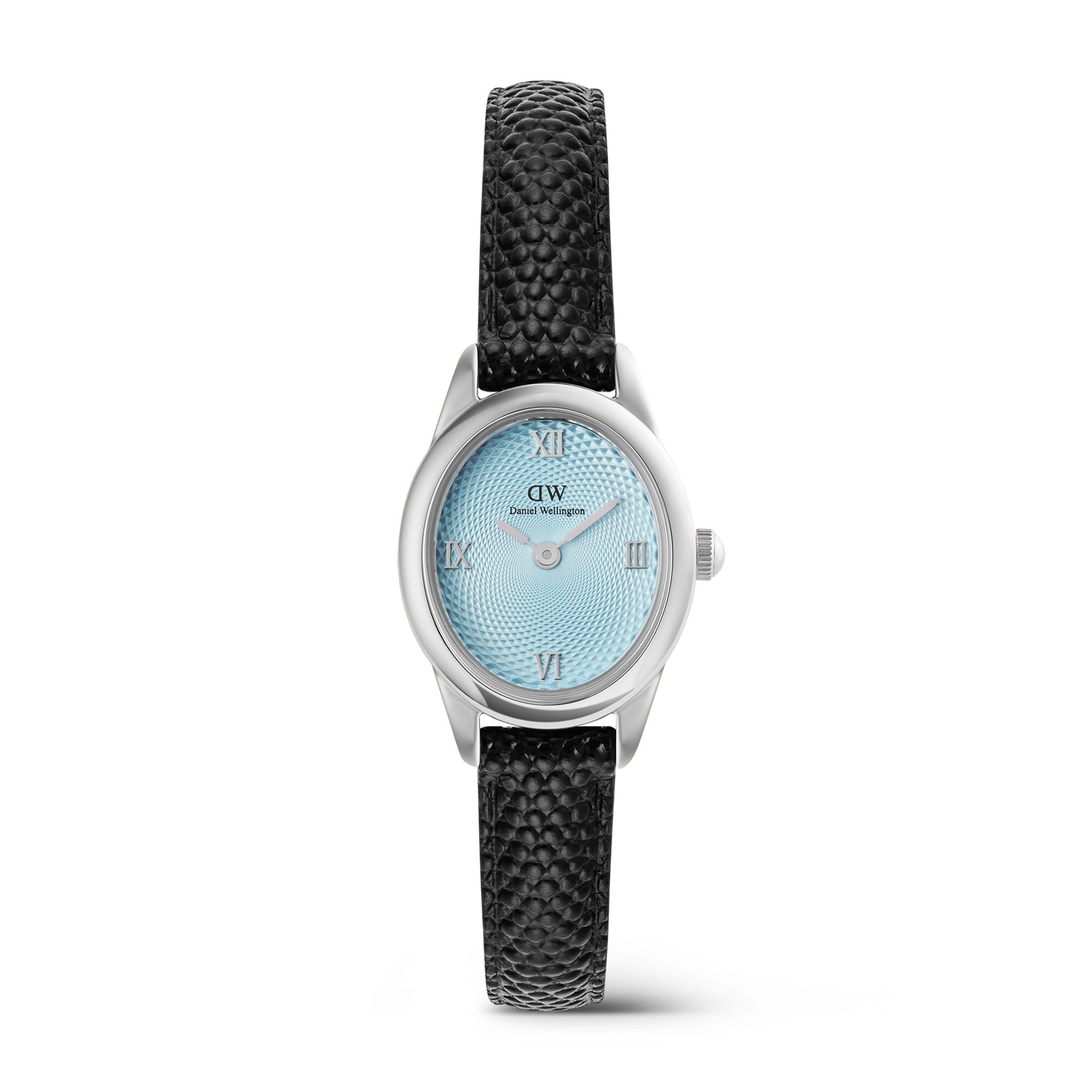 Ophelia Mini Black Lizard Ice Blue Guilloché Silver