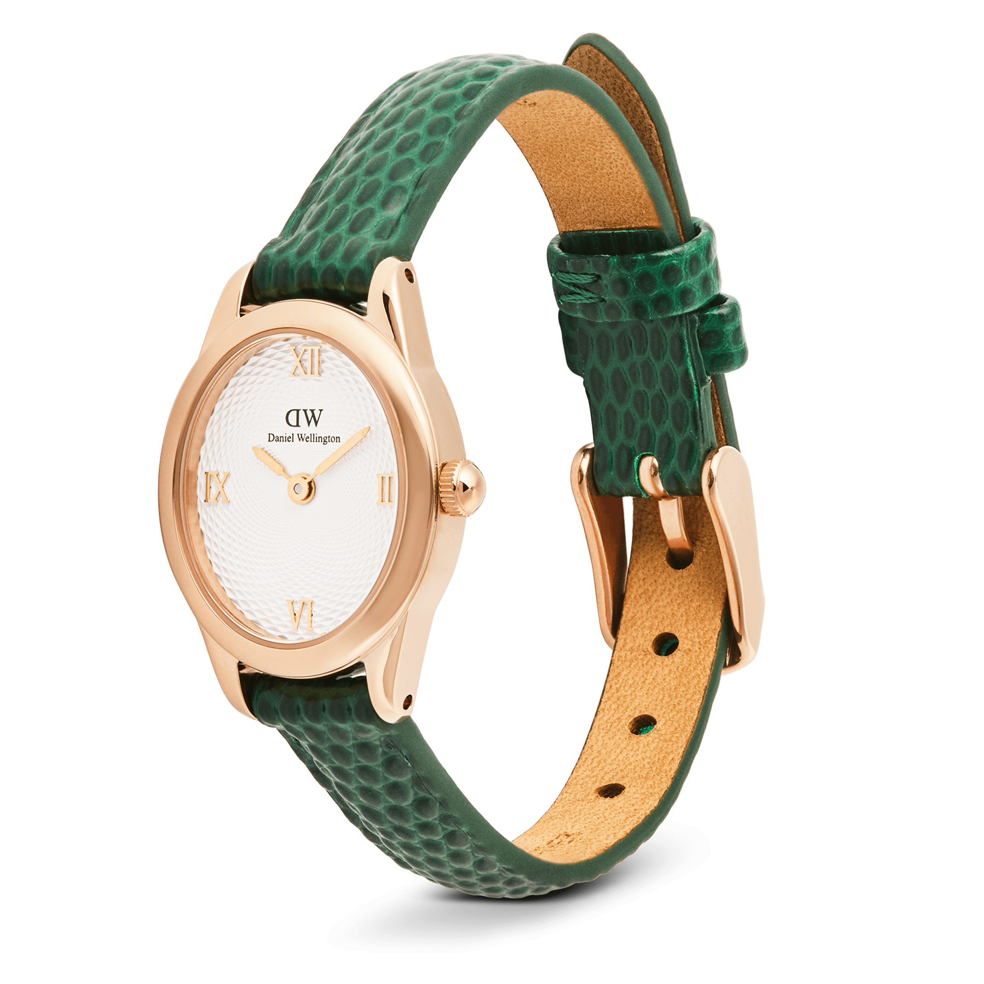 Ophelia Mini Green Lizard White Guilloché Rose Gold