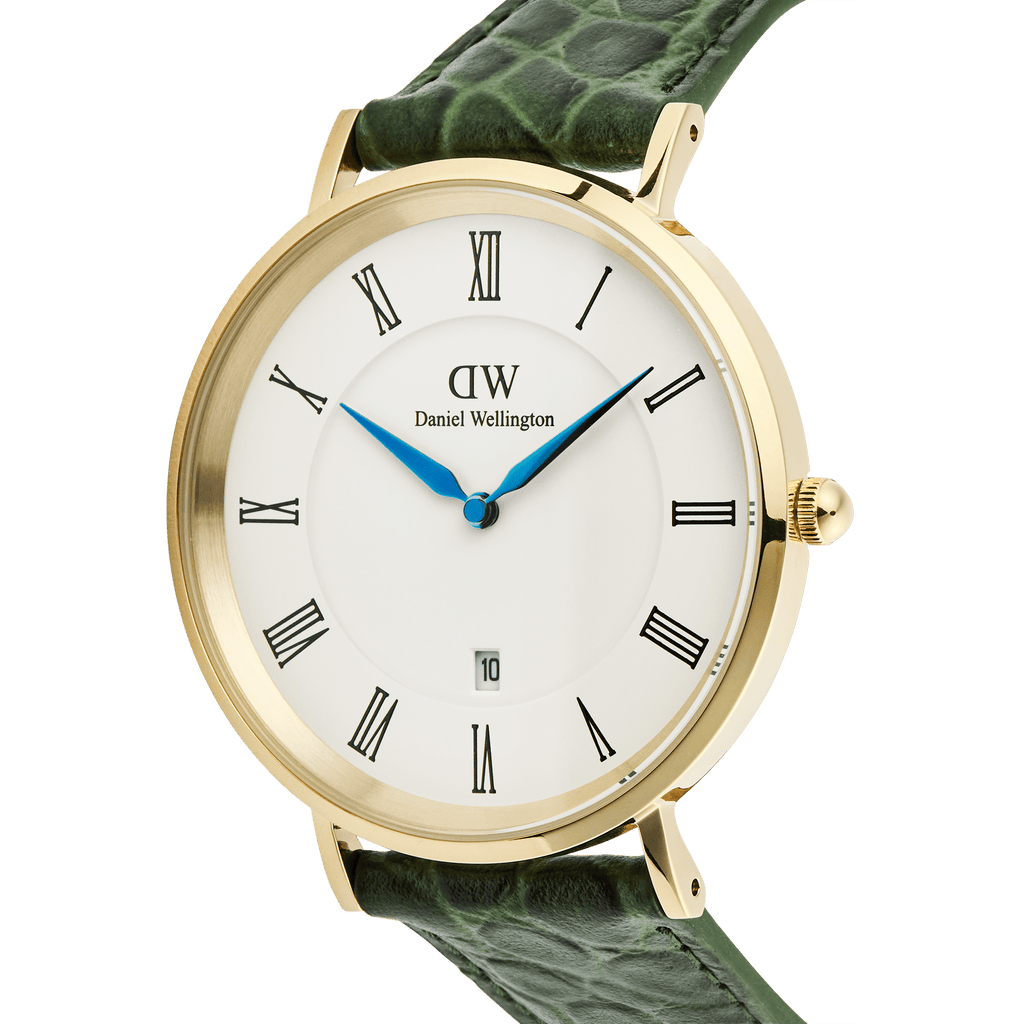 Classic Roman Numerals Date Dark Green Croc Belly Gold