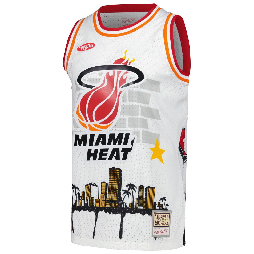 Miami Heat Mitchell & Ness x Tats Cru Hardwood Classics Fashion Jersey - White
