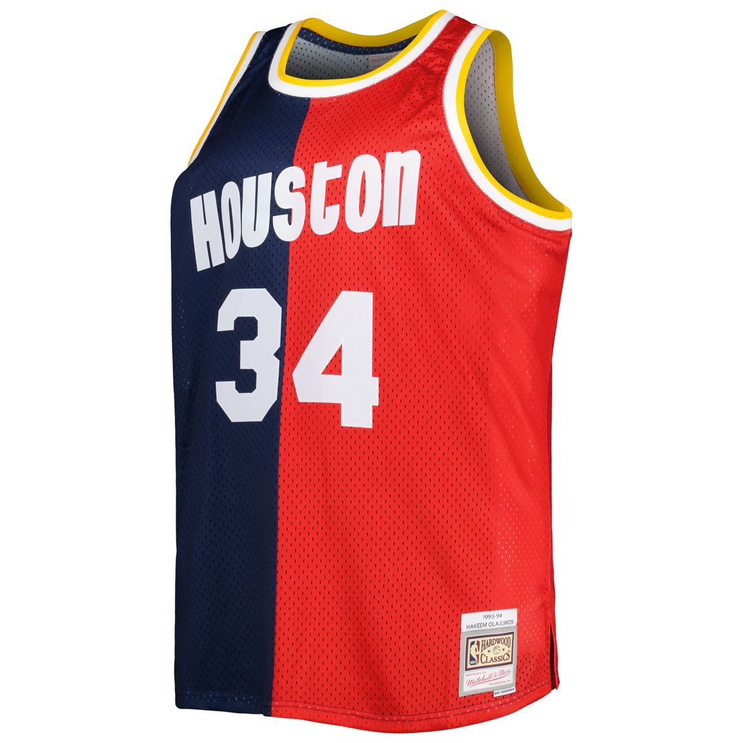 Hakeem Olajuwon Houston Rockets Mitchell & Ness Big & Tall Hardwood Classics 1993/94 Split Swingman Jersey - Navy/Red