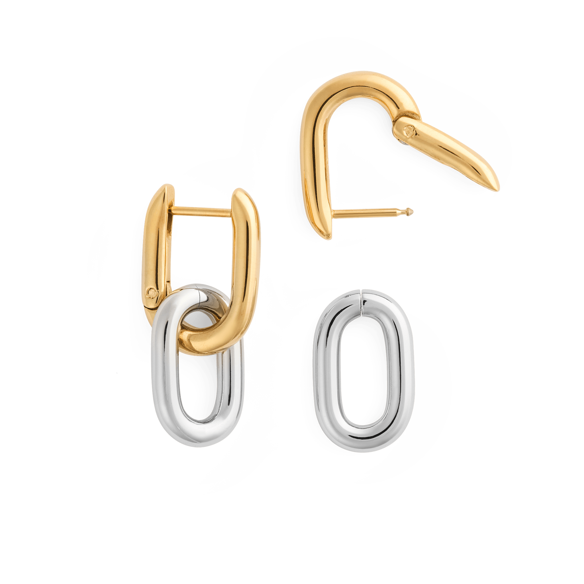 Contrast Link Earrings Two Tone Gold