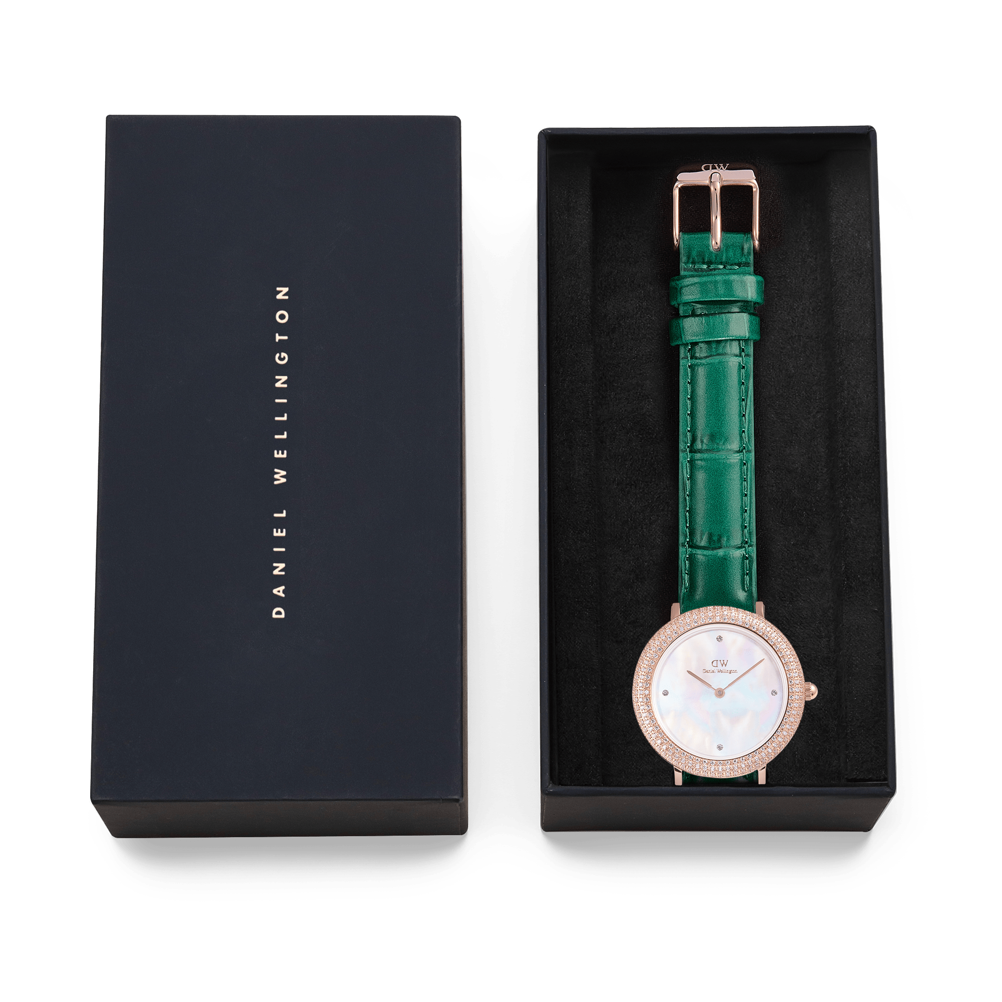 Crystalline Bezel Green Croc Rose Gold