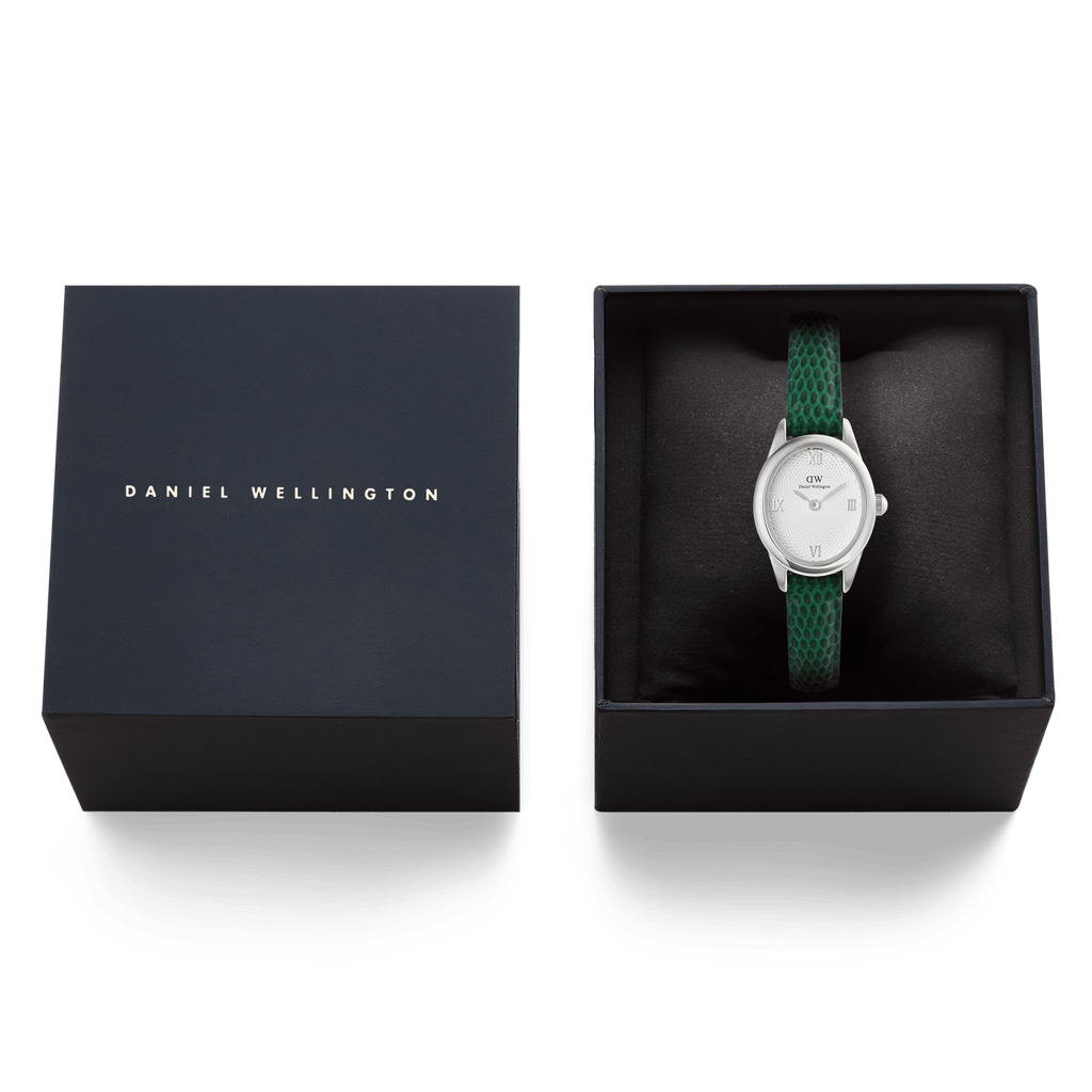 Ophelia Mini Green Lizard White Guilloché Silver