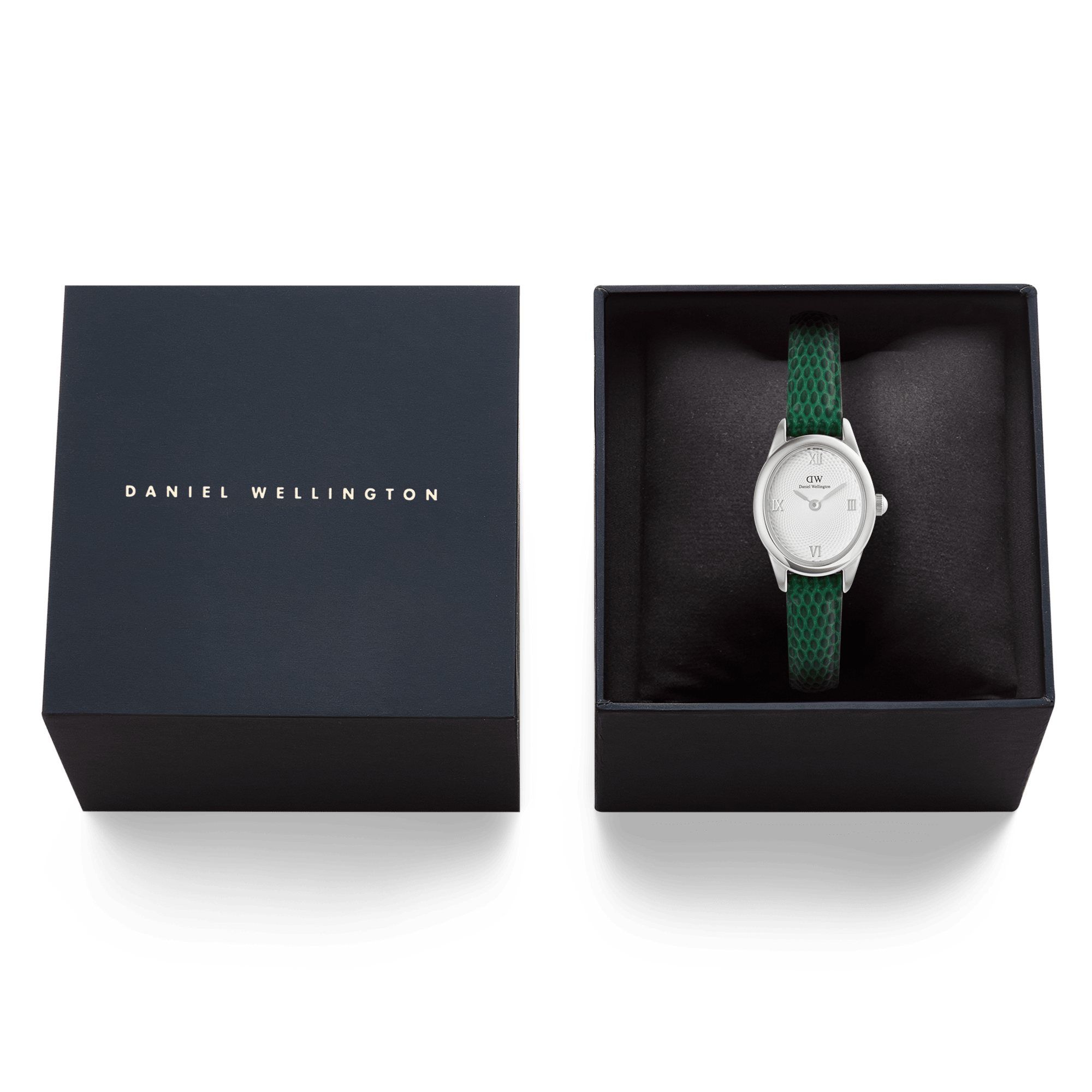Ophelia Mini Green Lizard White Guilloché Silver