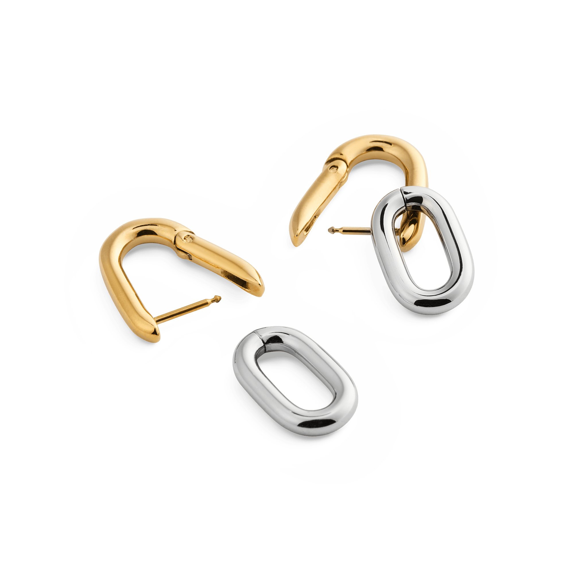 Contrast Link Earrings Two Tone Gold