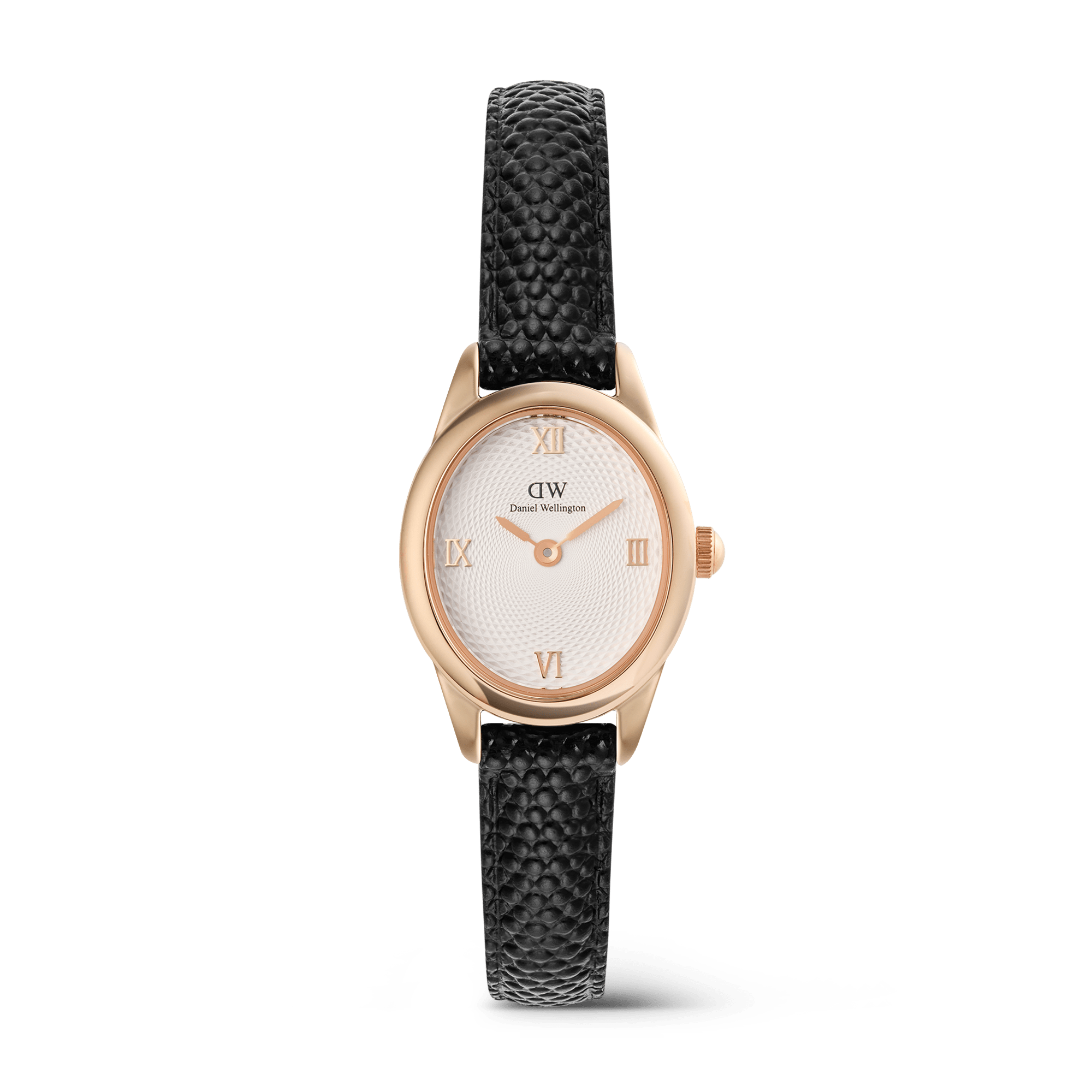 Ophelia Mini Black Lizard White Guilloché Rose Gold