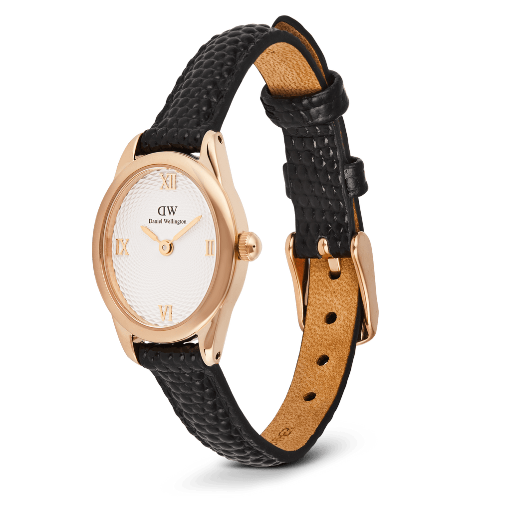 Ophelia Mini Black Lizard White Guilloché Rose Gold