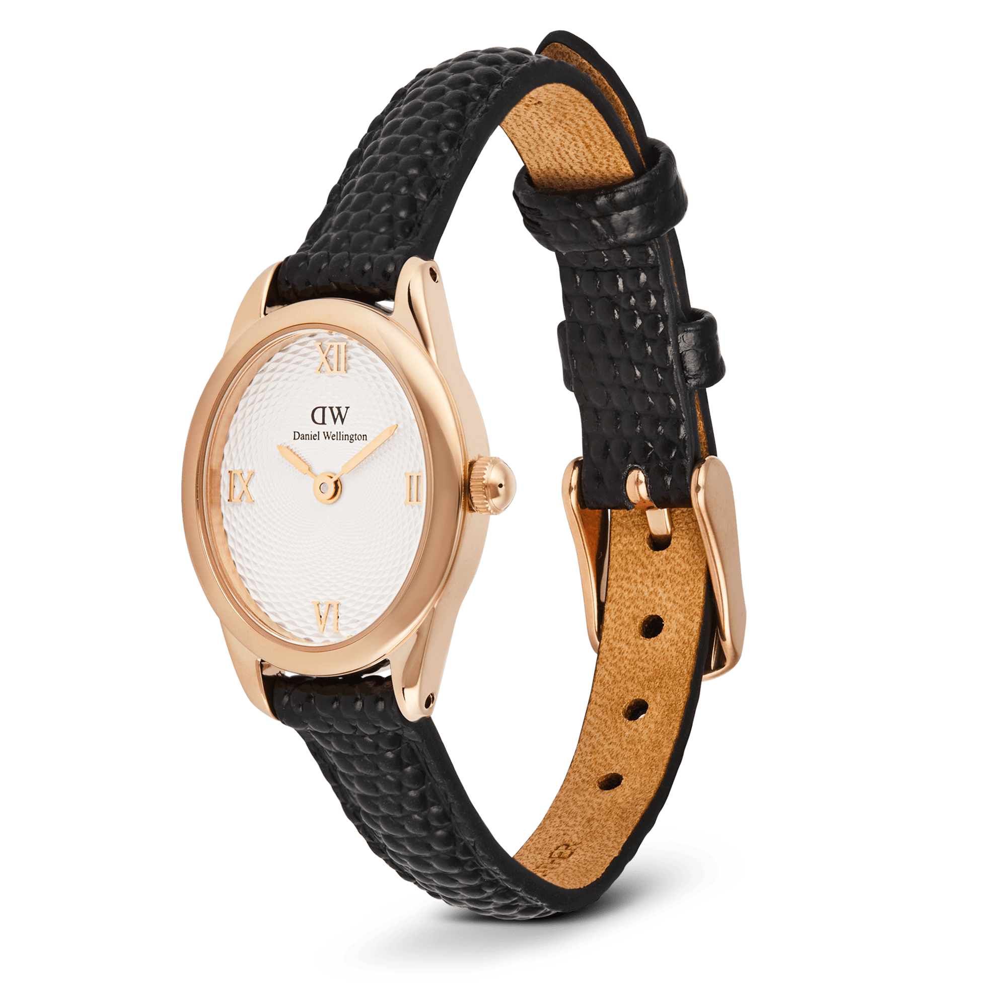 Ophelia Mini Black Lizard White Guilloché Rose Gold