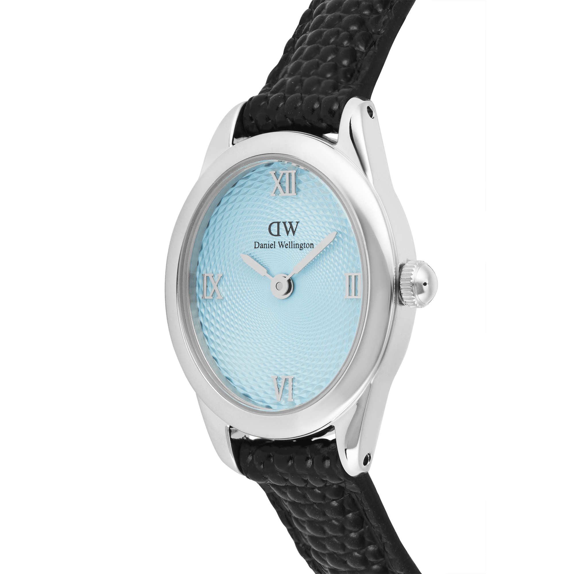 Ophelia Mini Black Lizard Ice Blue Guilloché Silver
