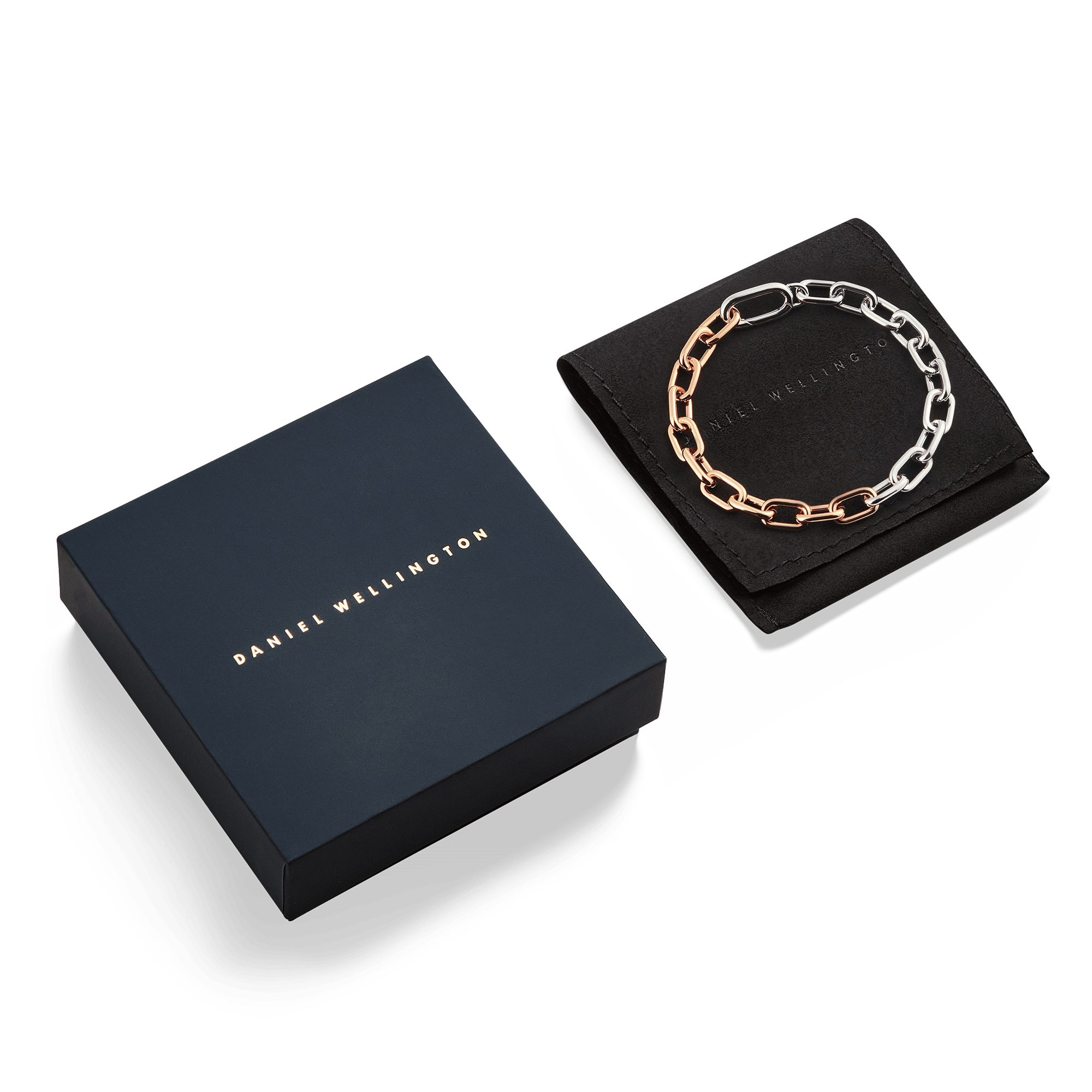 Contrast Link Bracelet Two Tone Rose Gold