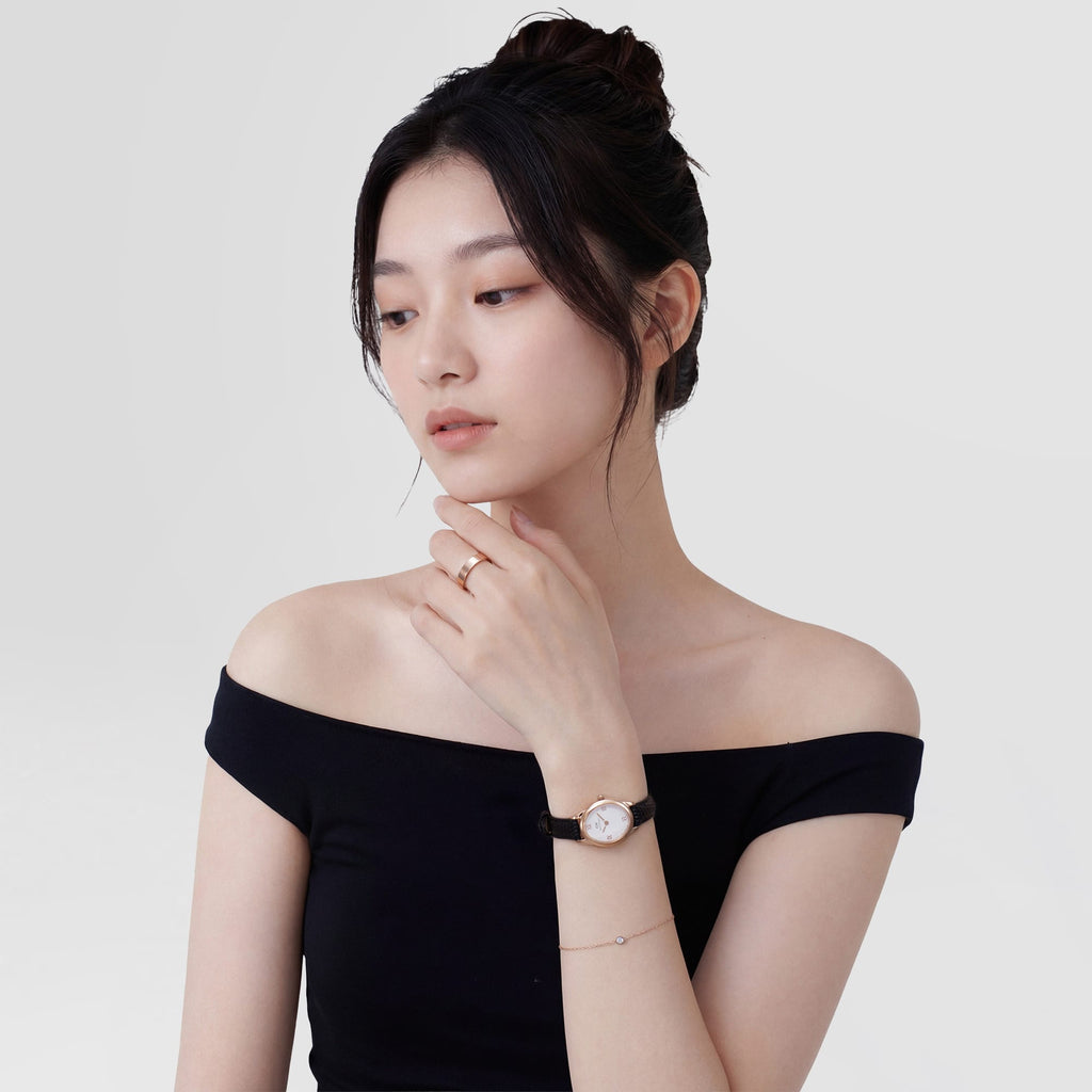 Ophelia Mini Black Lizard White Guilloché Rose Gold