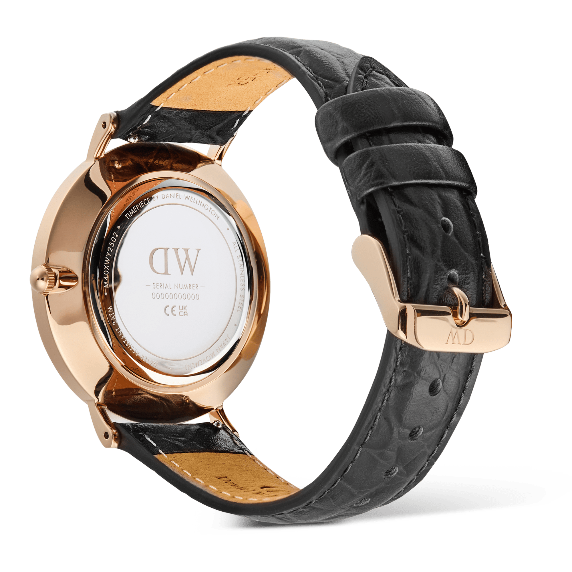 Classic Roman Numerals Date Black Croc Belly Rose Gold
