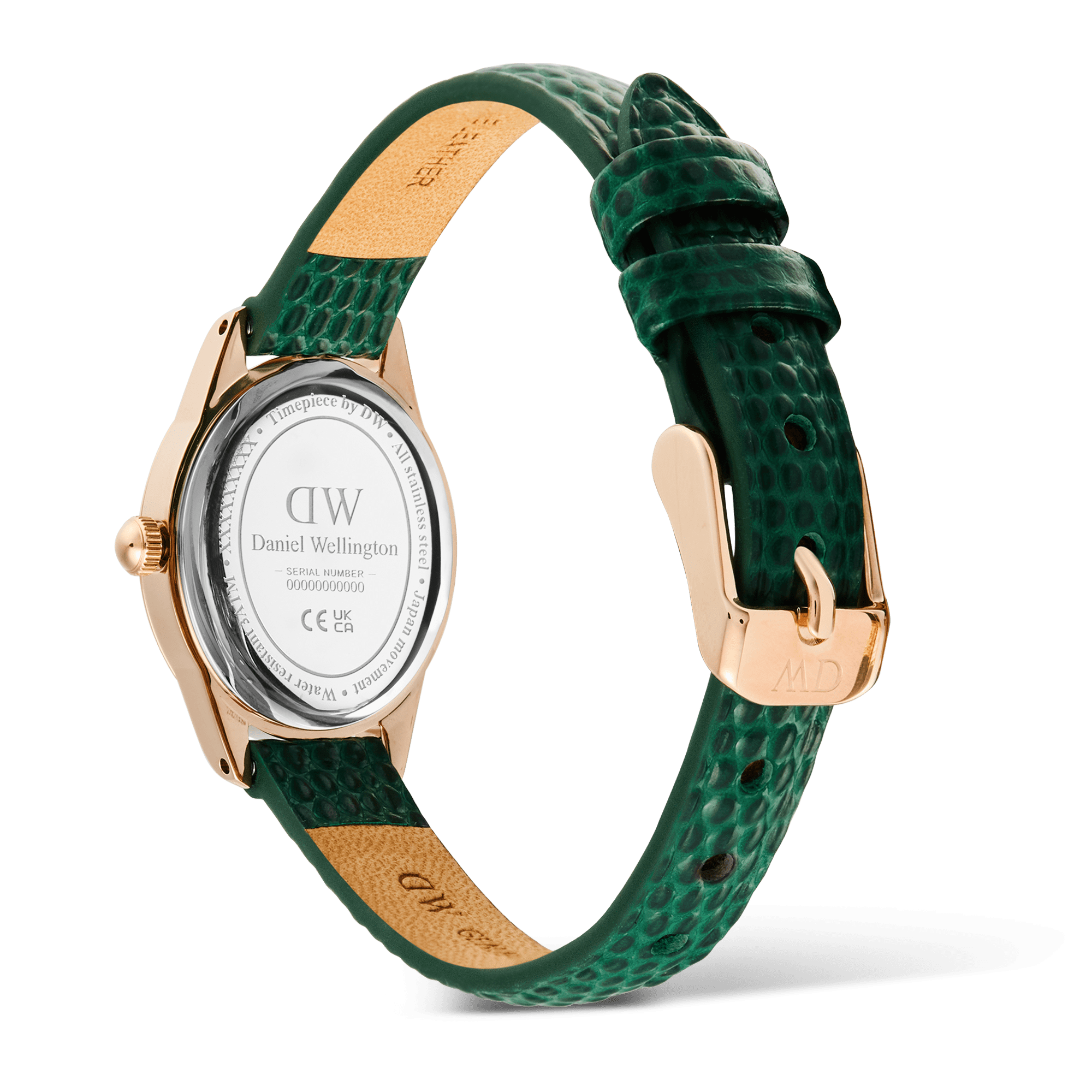 Ophelia Mini Green Lizard White Guilloché Rose Gold