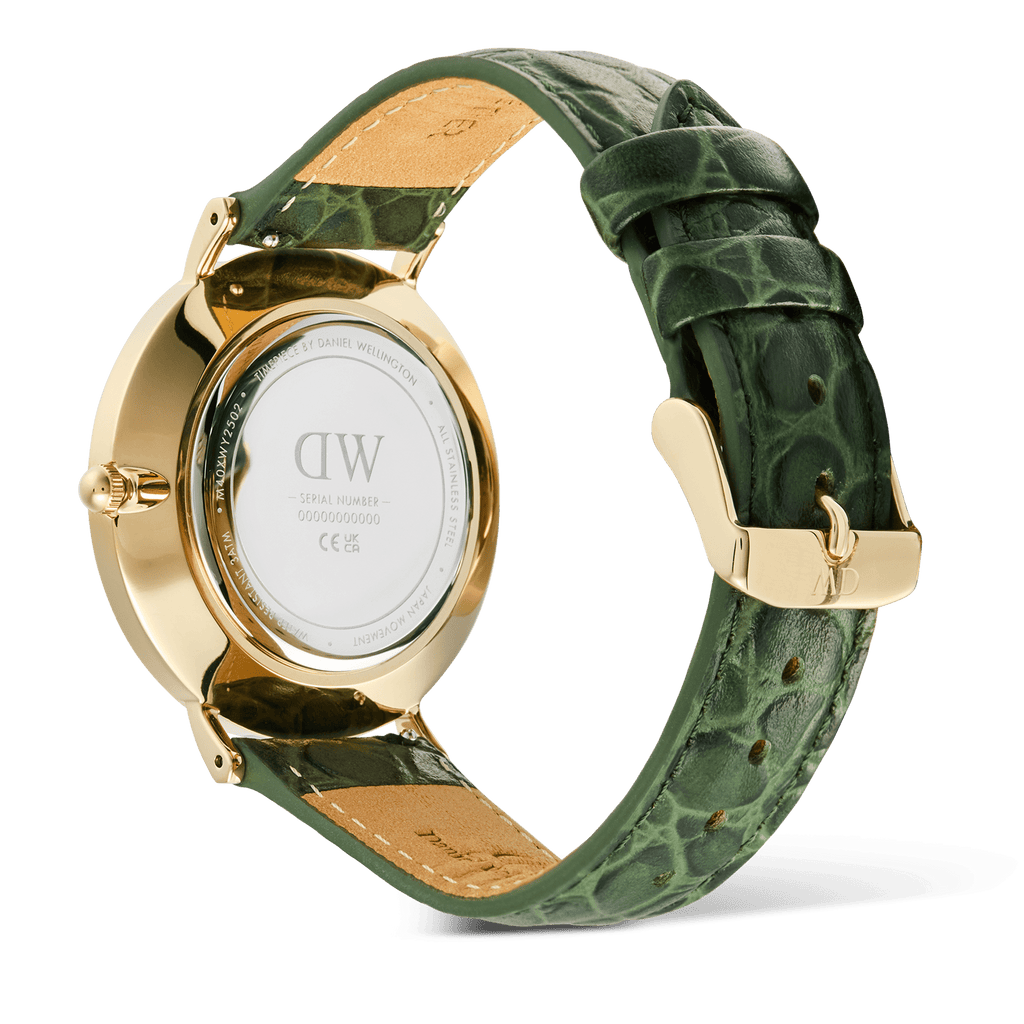 Classic Roman Numerals Date Dark Green Croc Belly Gold
