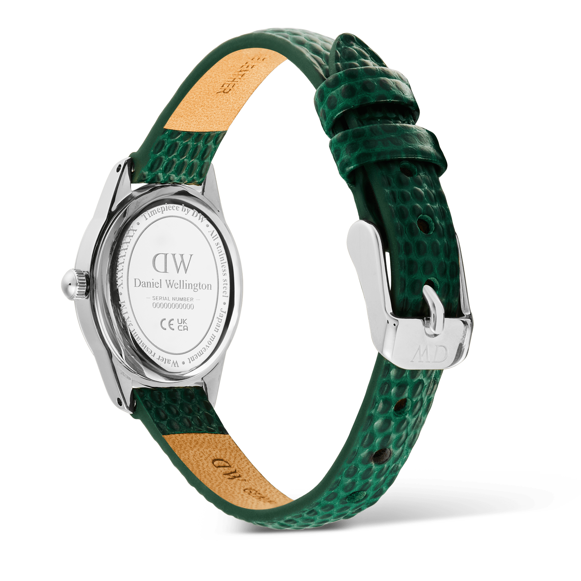 Ophelia Mini Green Lizard White Guilloché Silver