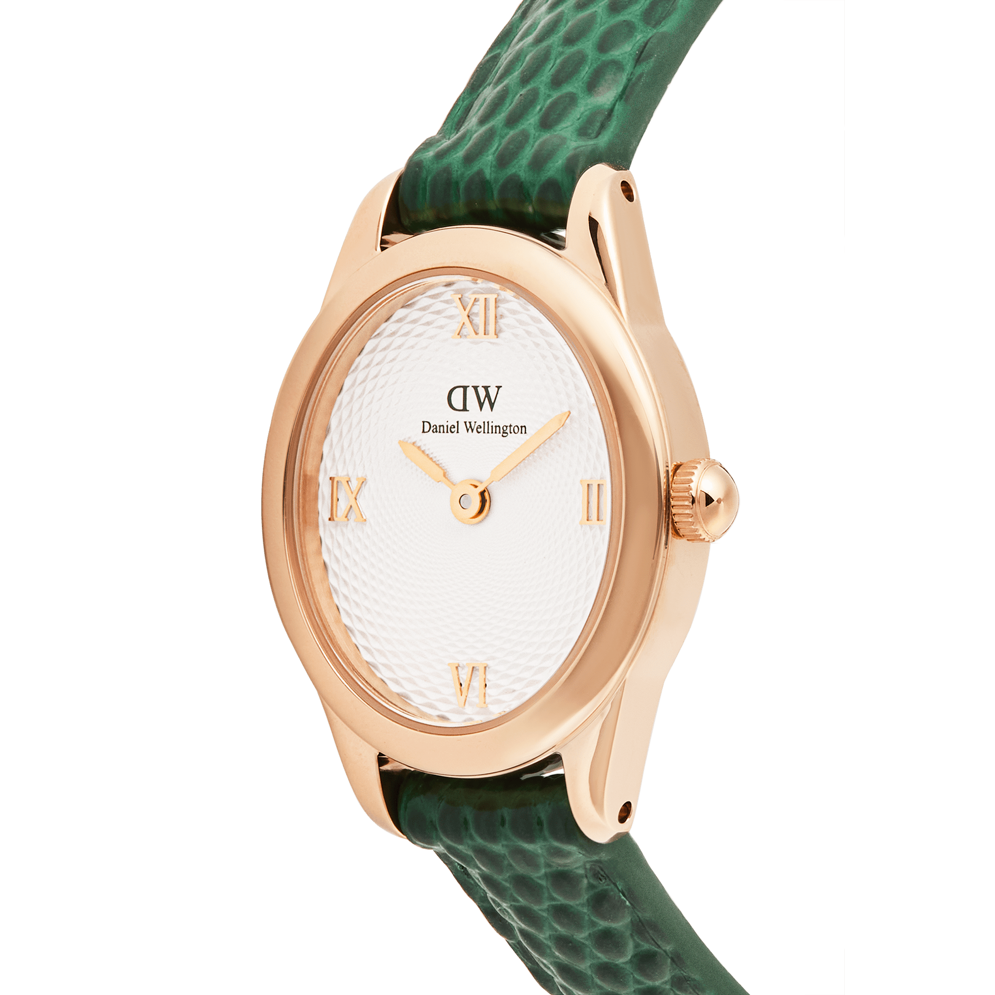 Ophelia Mini Green Lizard White Guilloché Rose Gold