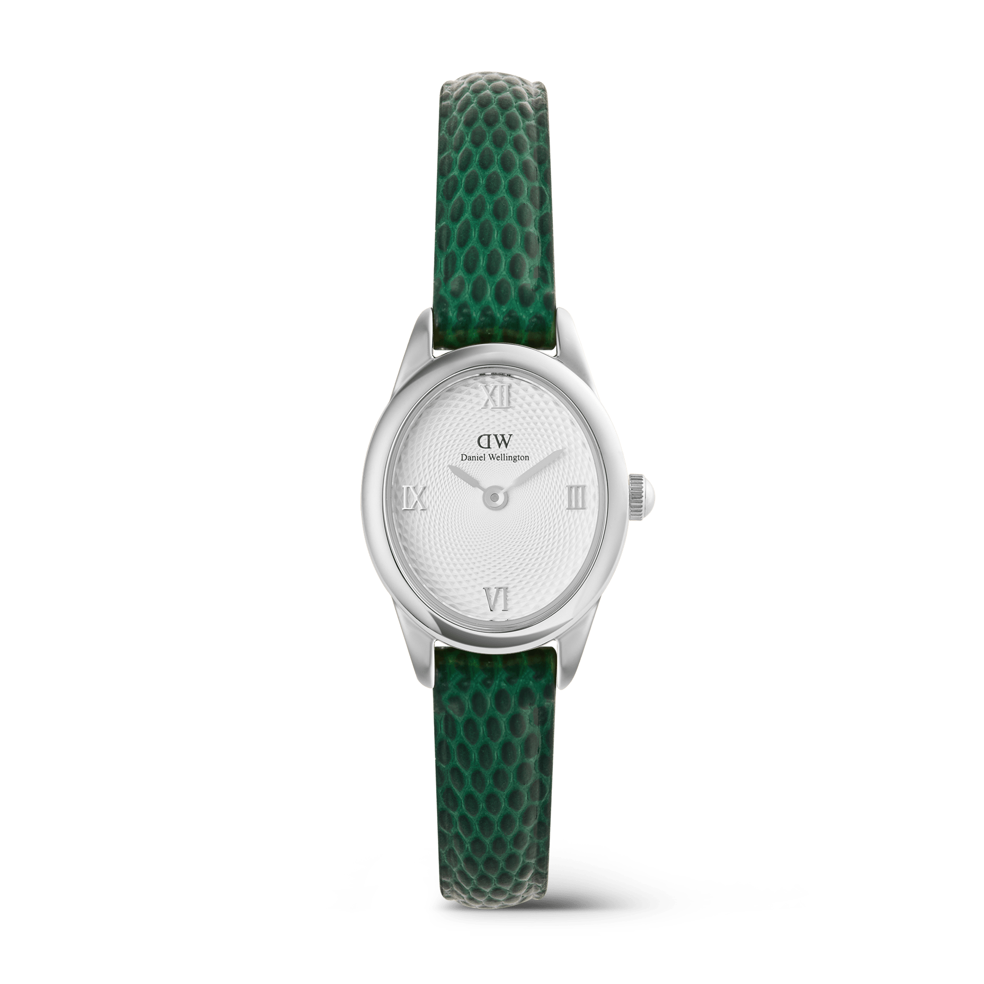 Ophelia Mini Green Lizard White Guilloché Silver