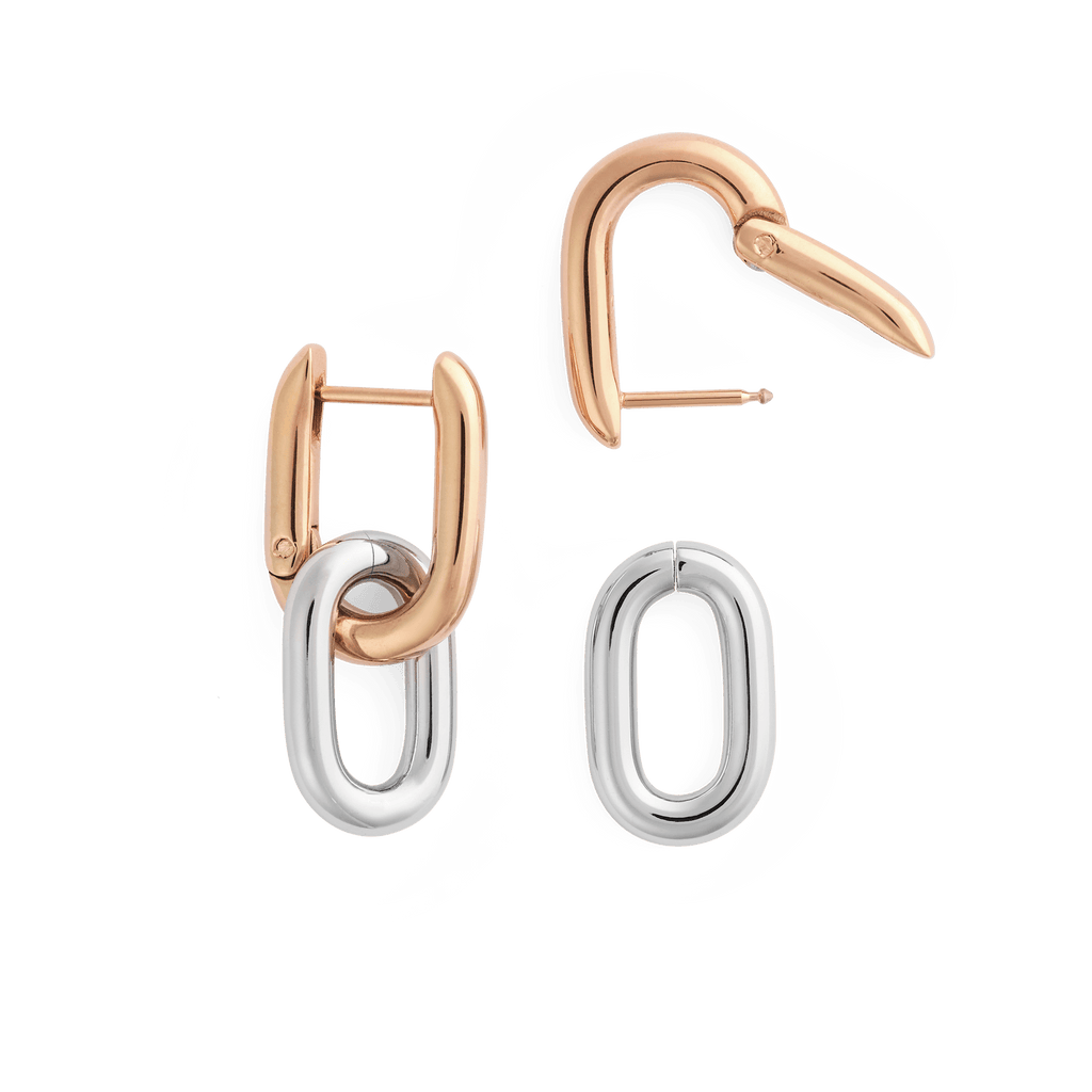 Contrast Link Earrings Two Tone Rose Gold