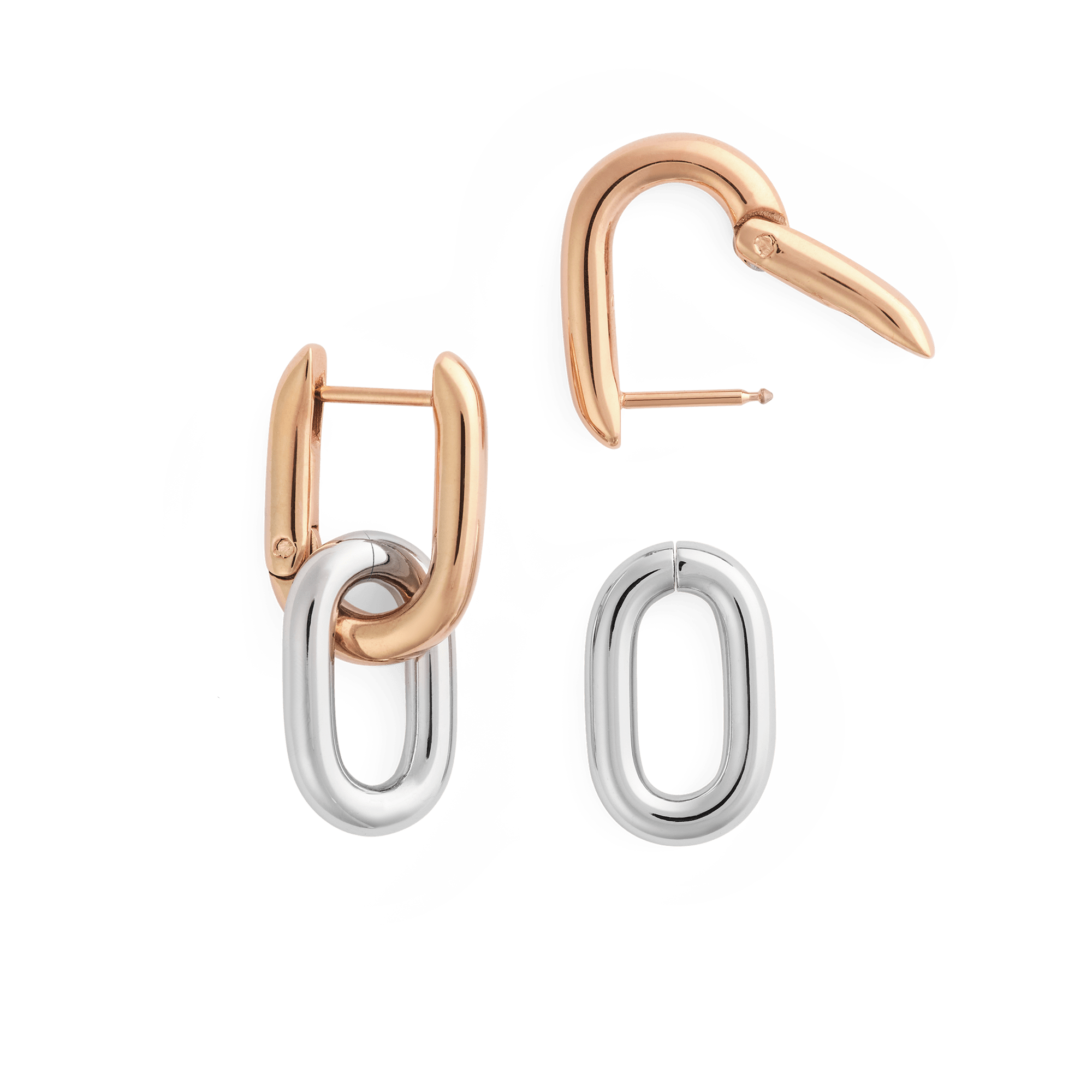 Contrast Link Earrings Two Tone Rose Gold