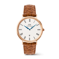 Classic Roman Numerals Date Light Brown Croc Belly Rose Gold