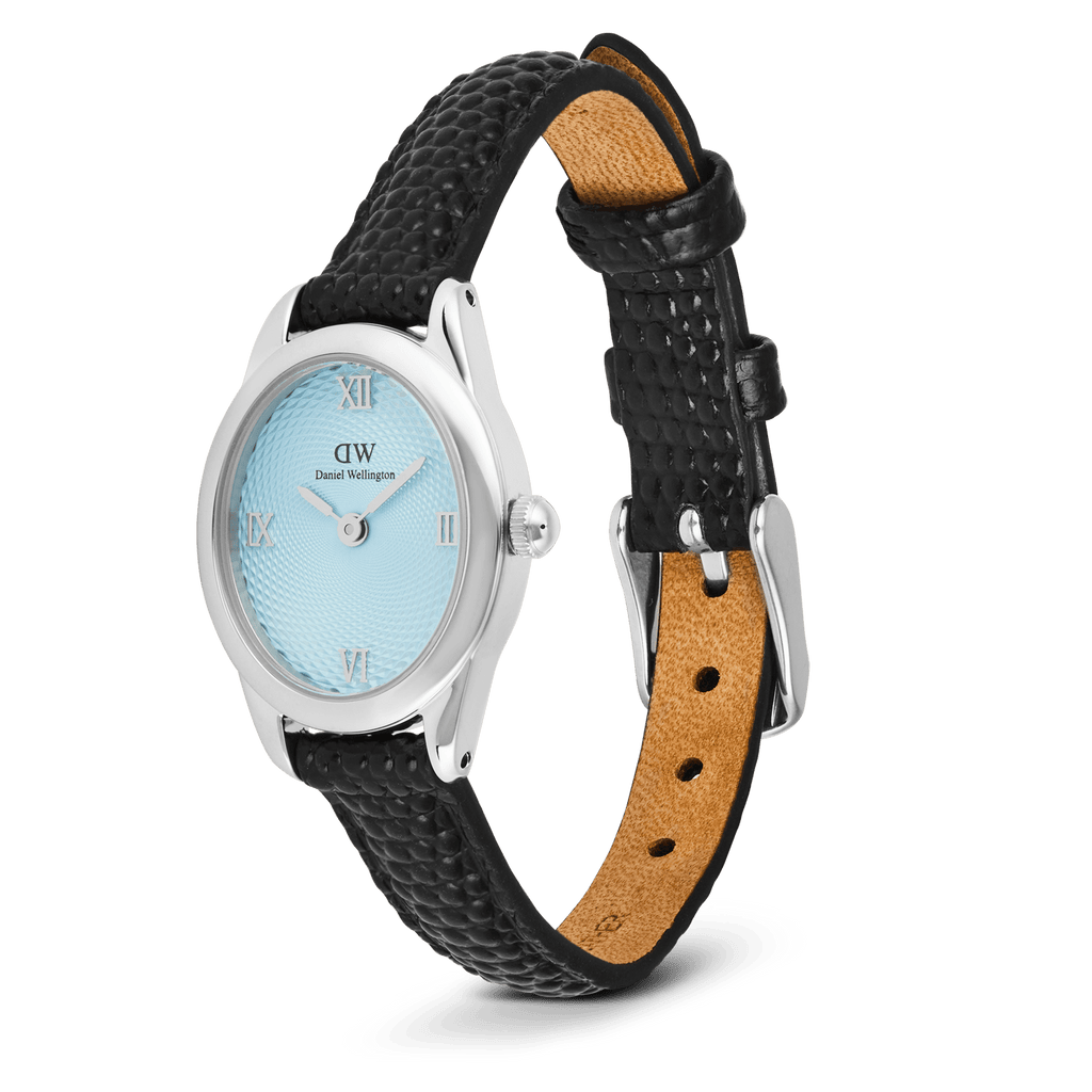 Ophelia Mini Black Lizard Ice Blue Guilloché Silver