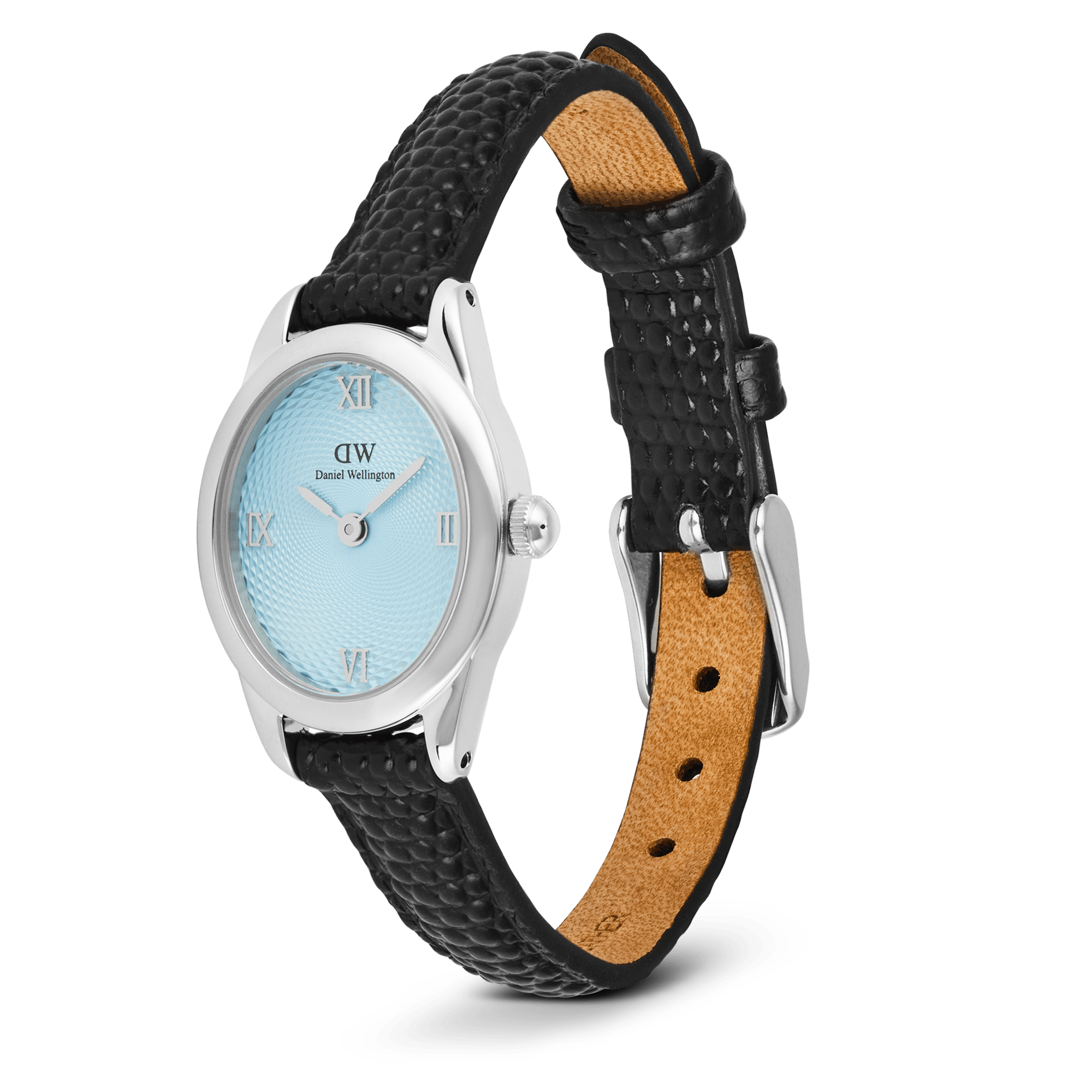 Ophelia Mini Black Lizard Ice Blue Guilloché Silver