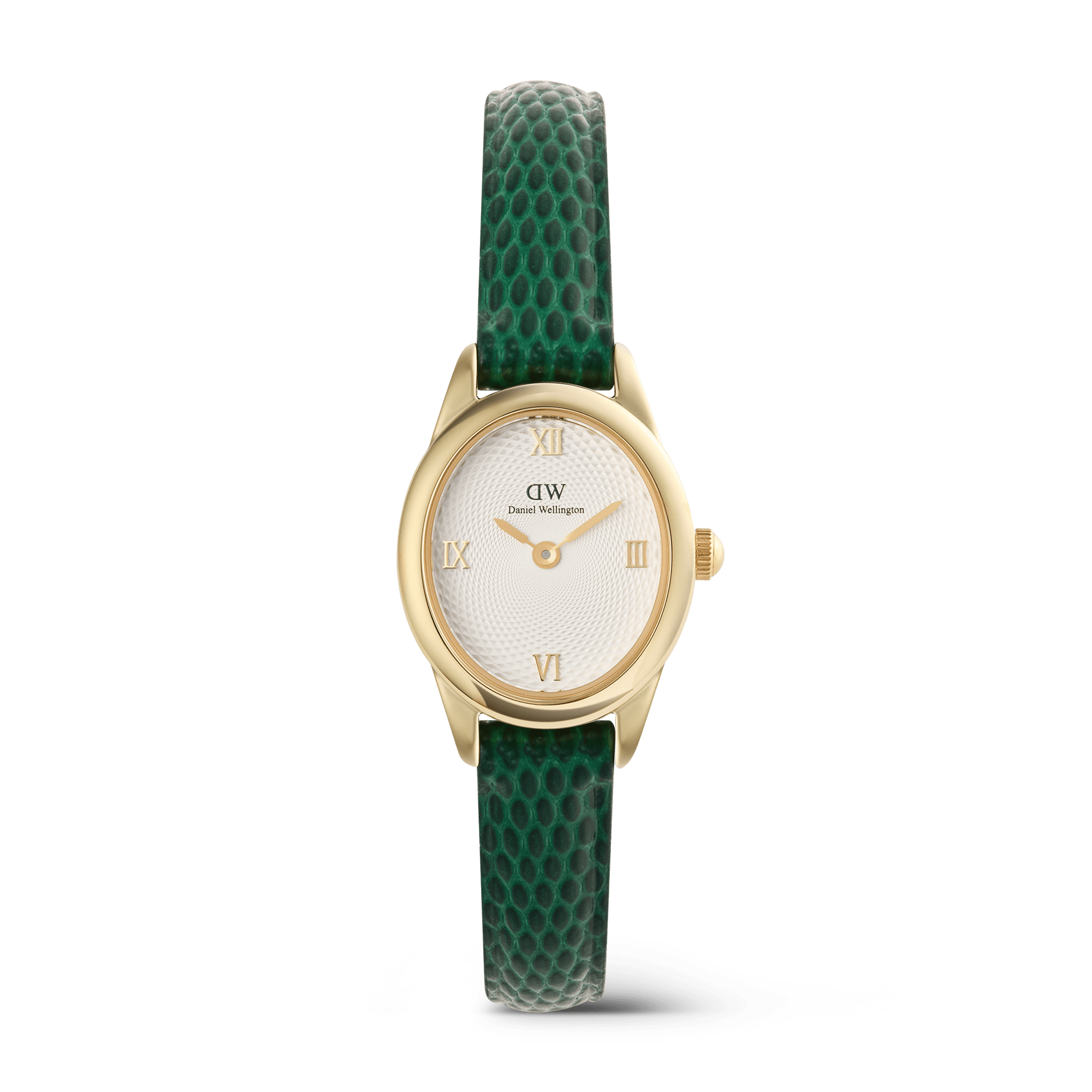 Ophelia Mini Green Lizard White Guilloché Gold