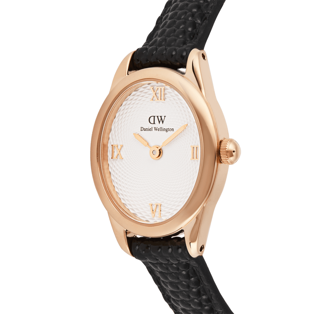 Ophelia Mini Black Lizard White Guilloché Rose Gold