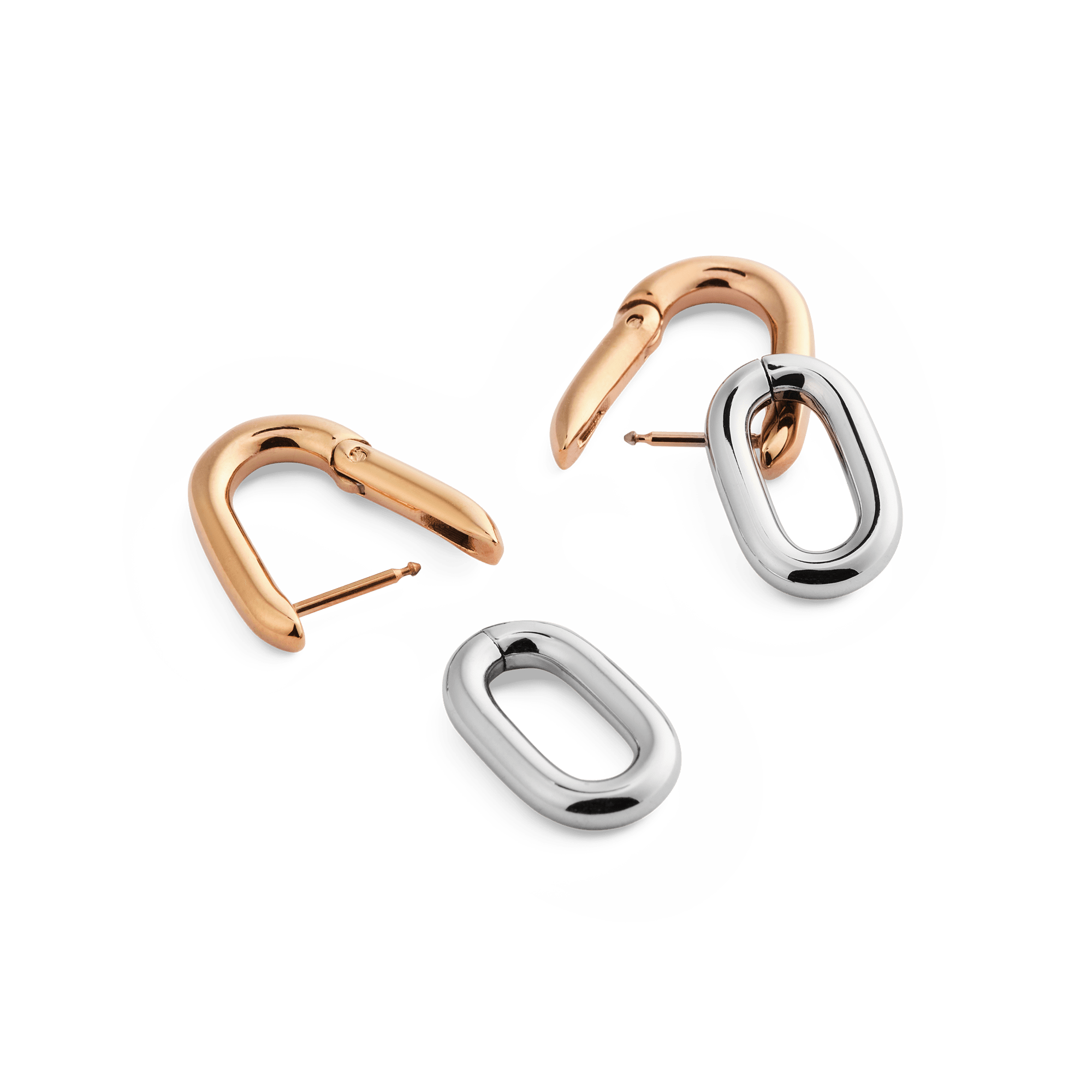 Contrast Link Earrings Two Tone Rose Gold