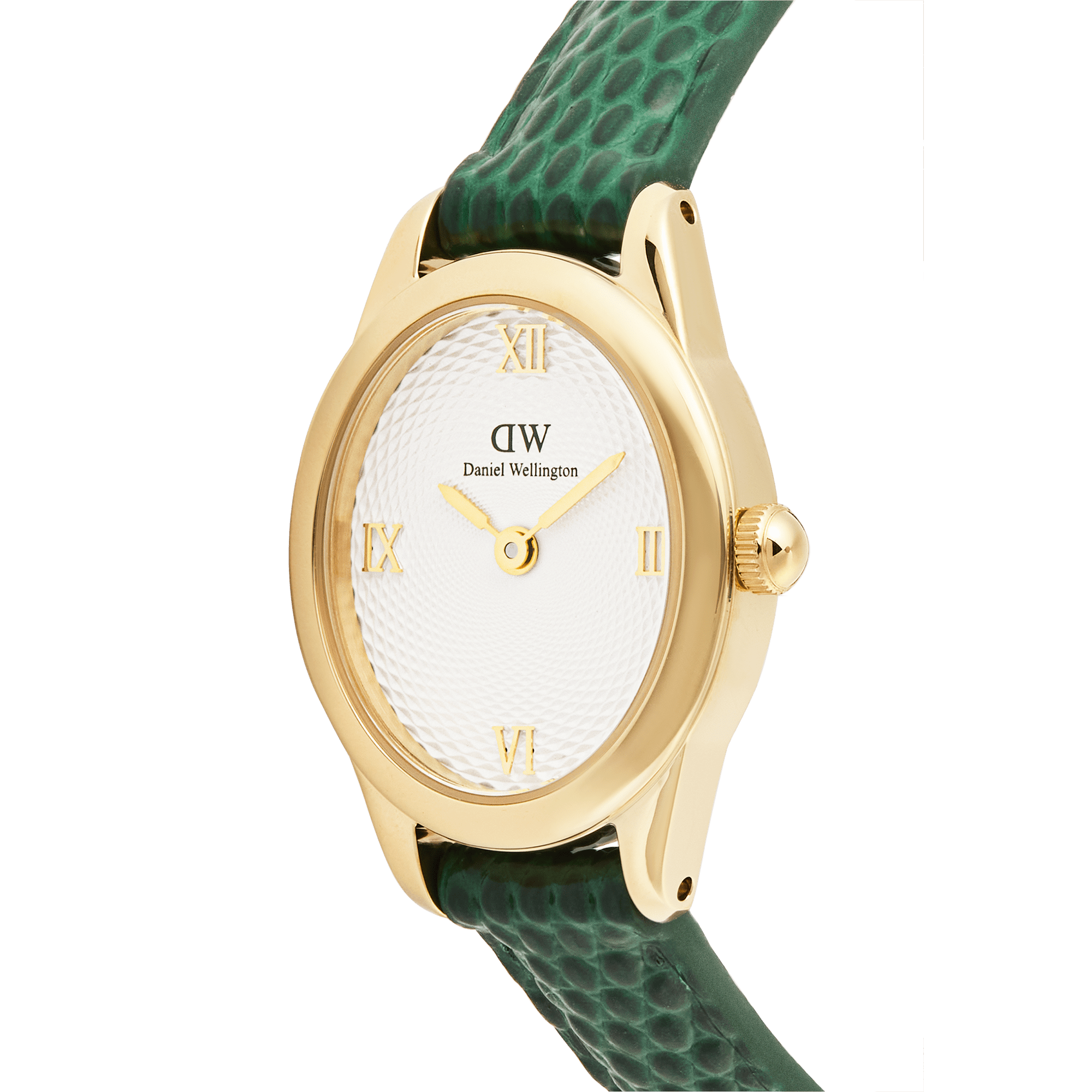 Ophelia Mini Green Lizard White Guilloché Gold