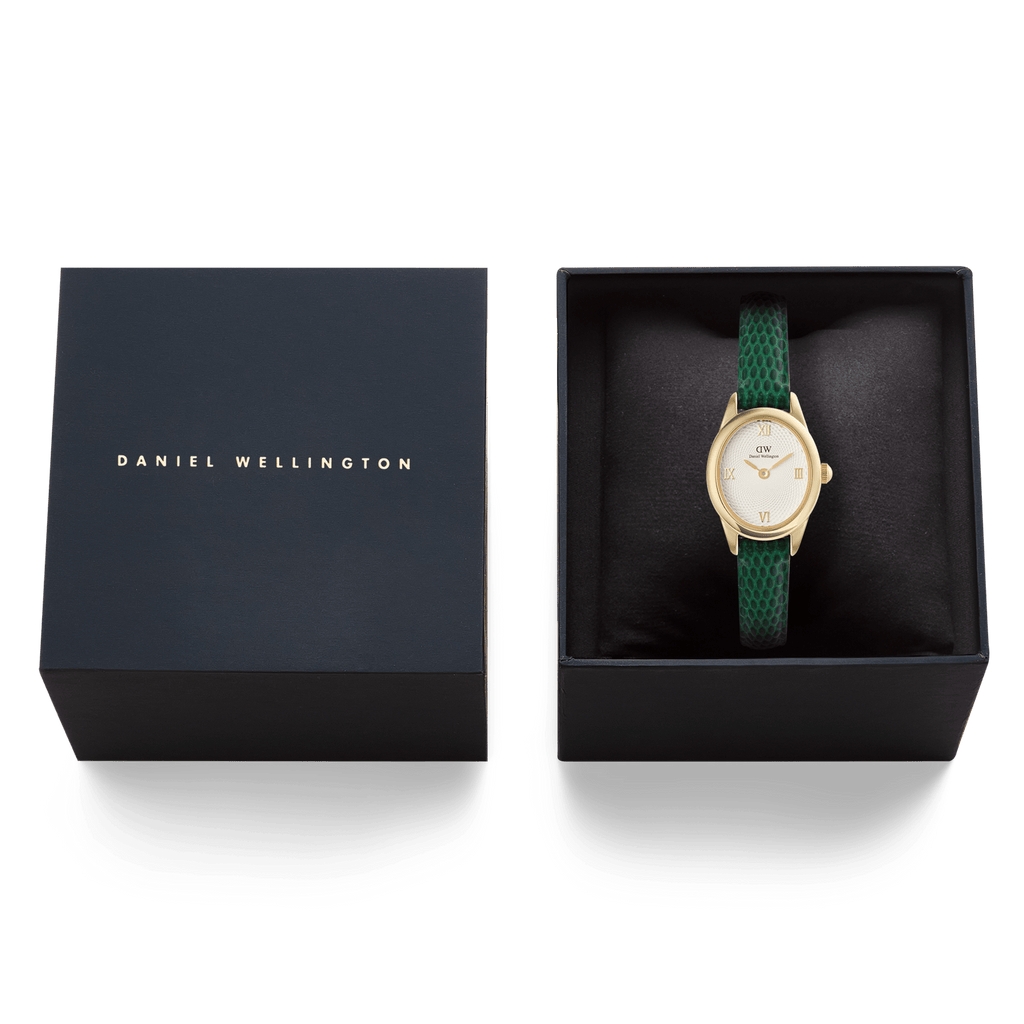 Ophelia Mini Green Lizard White Guilloché Gold