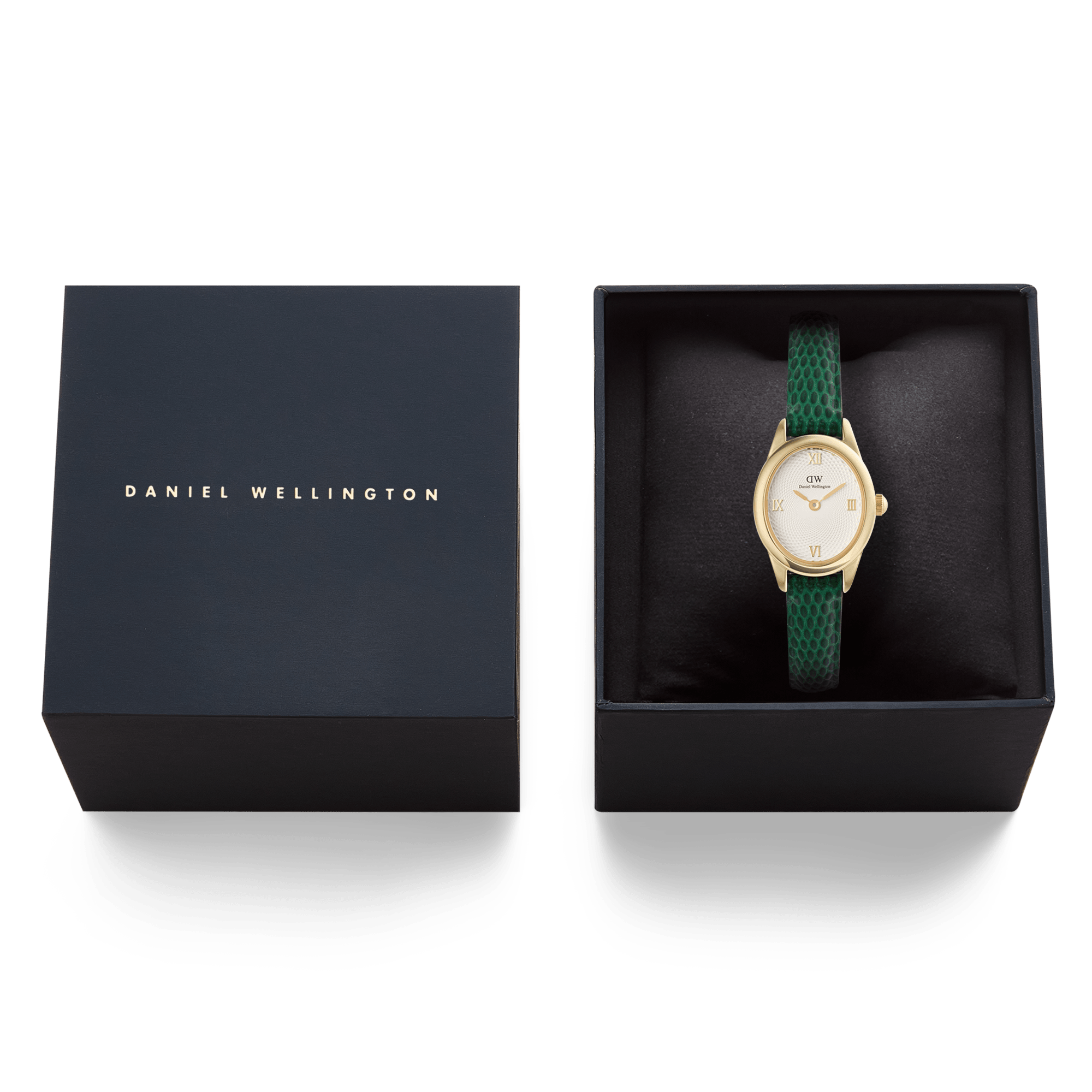 Ophelia Mini Green Lizard White Guilloché Gold