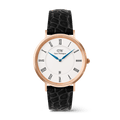 Classic Roman Numerals Date Black Croc Belly Rose Gold