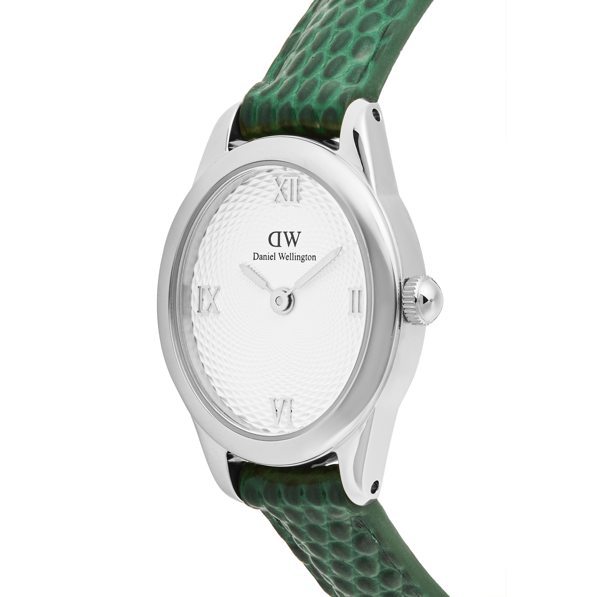 Ophelia Mini Green Lizard White Guilloché Silver
