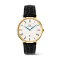 Classic Roman Numerals Date Black Croc Belly Gold