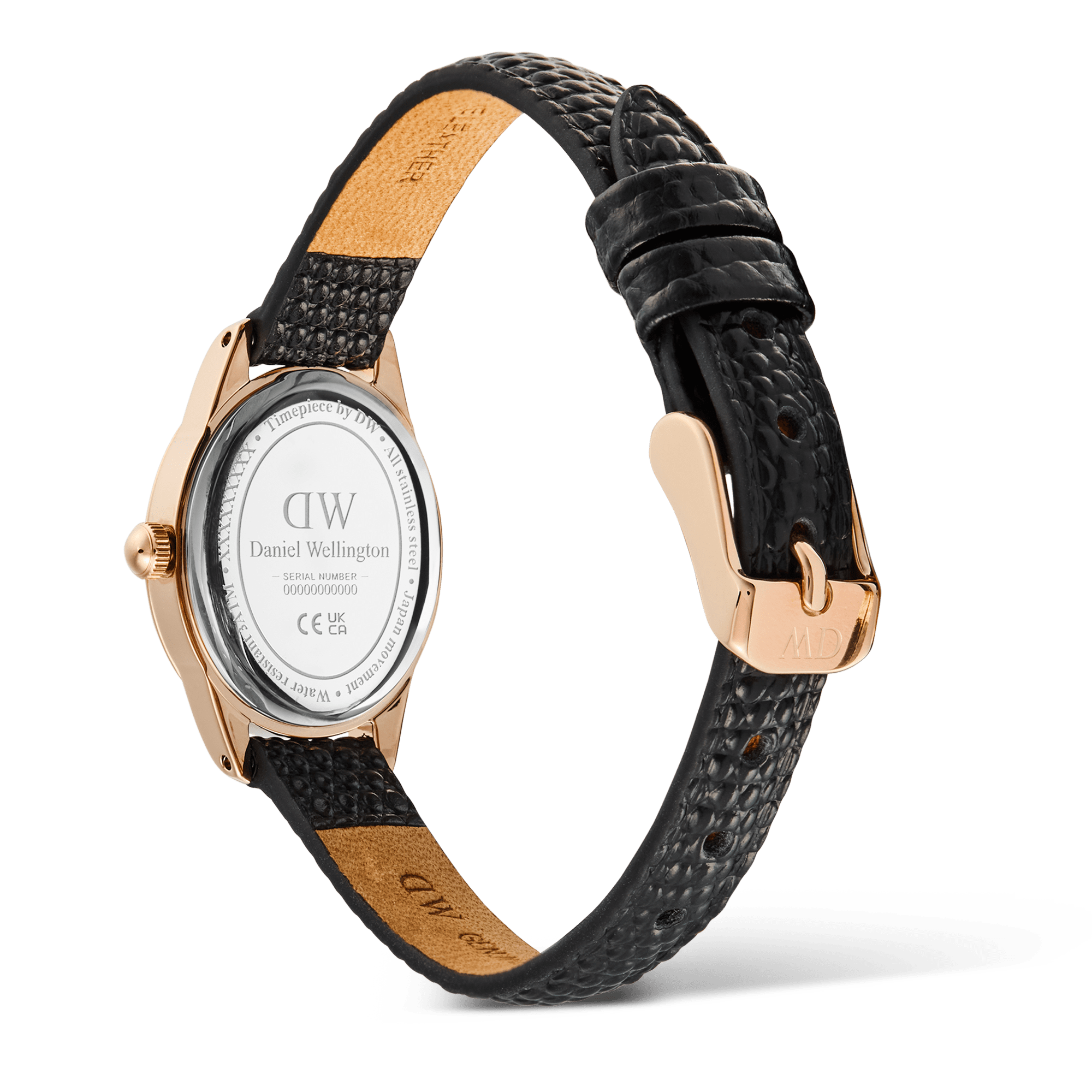 Ophelia Mini Black Lizard White Guilloché Rose Gold