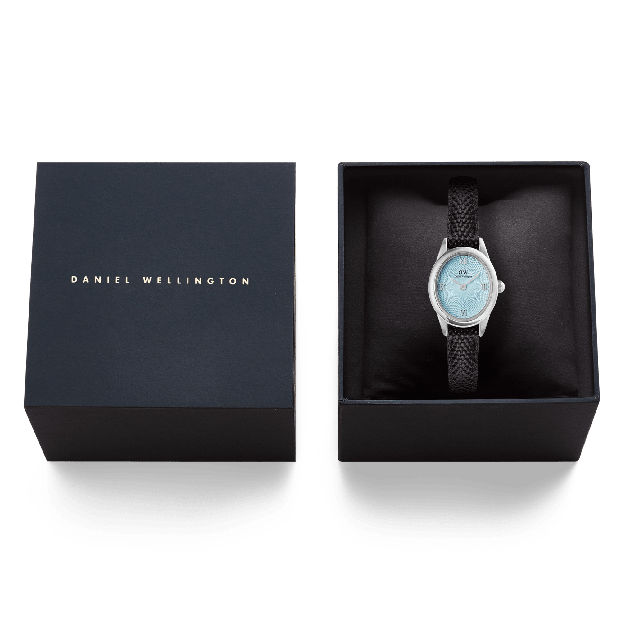 Ophelia Mini Black Lizard Ice Blue Guilloché Silver