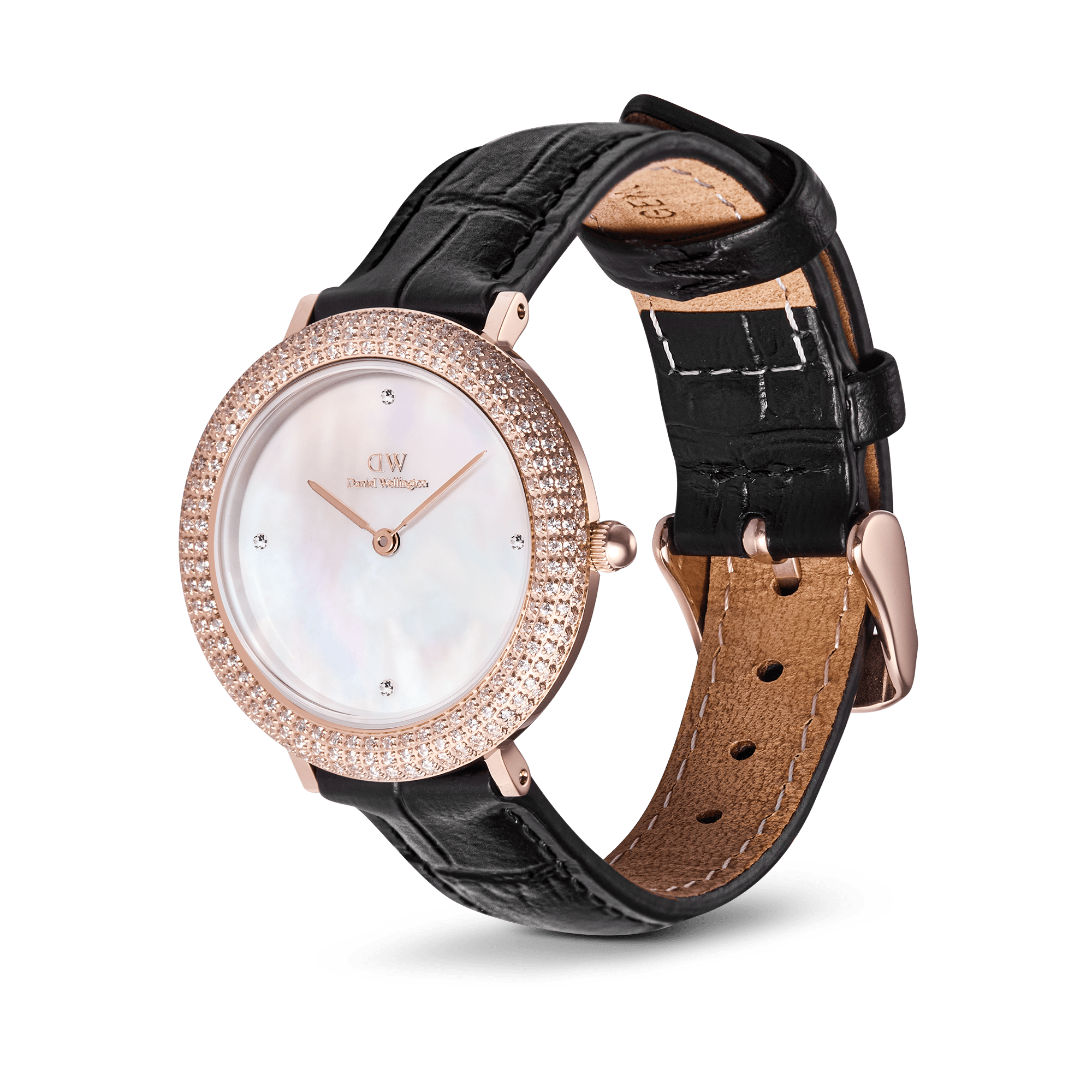 Crystalline Bezel Black Croc Rose Gold